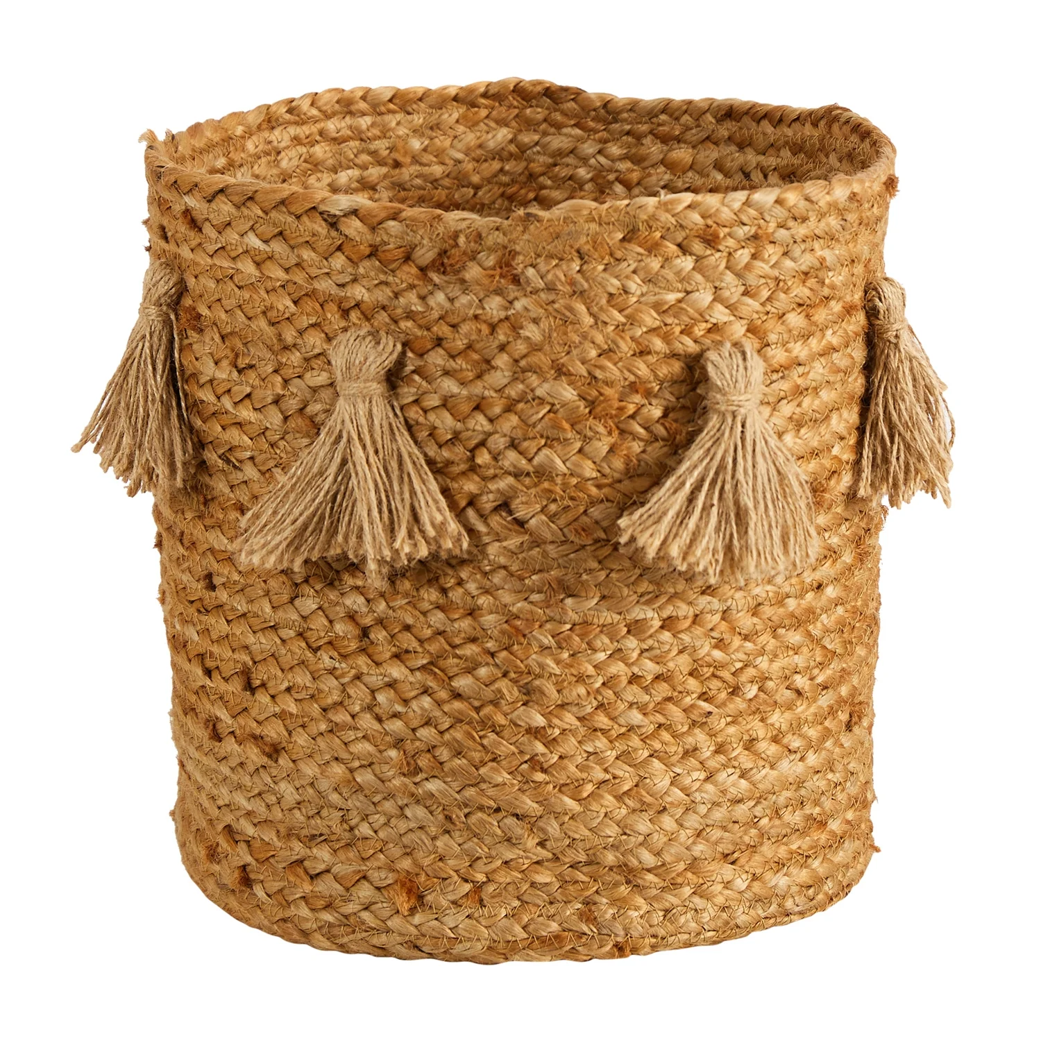 HomeStock 12.5In. Coastal Craftsman Hand-Woven Jute Basket Planter With Tassels