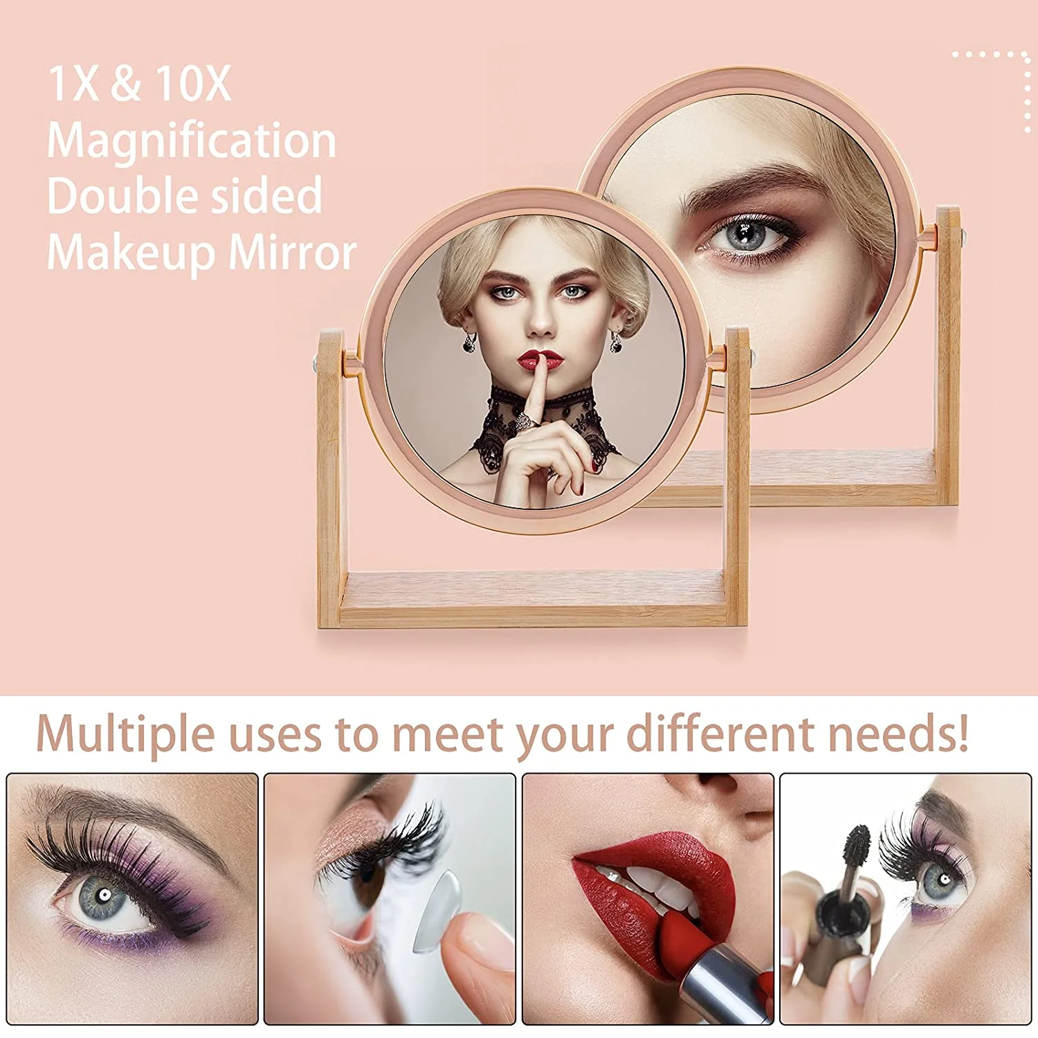 Vanity Makeup Mirror with Natural Bamboo Stand 8 Inch 1X/3X Magnification Double Sided 360 Degree Swivel Magnifying Mirror Portable Table Desk Countertop Mirror Bathroom Shaving Make Up M