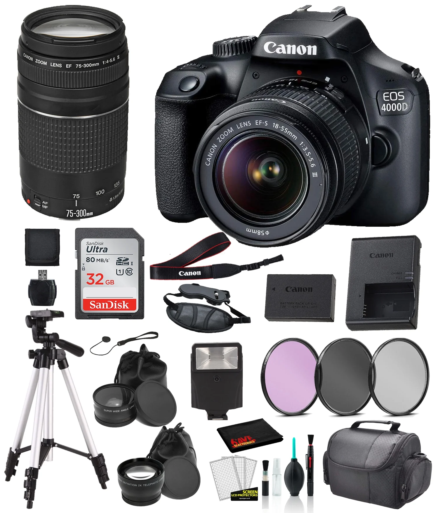 Canon EOS 4000D EF-S 18-55mm and EF 73-300mm Lens Bundle