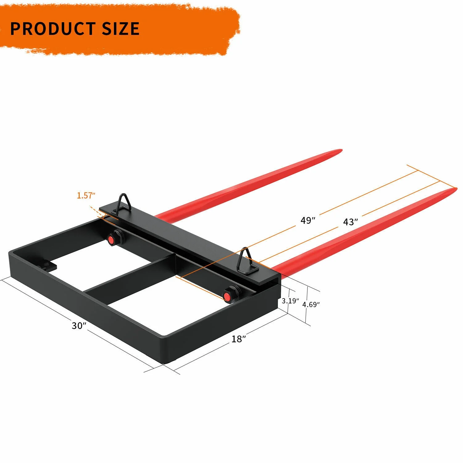 RVNI 49 inch Universal Hay Bale Spear Front Loader Tractor Bucket Attachment Mover Spike