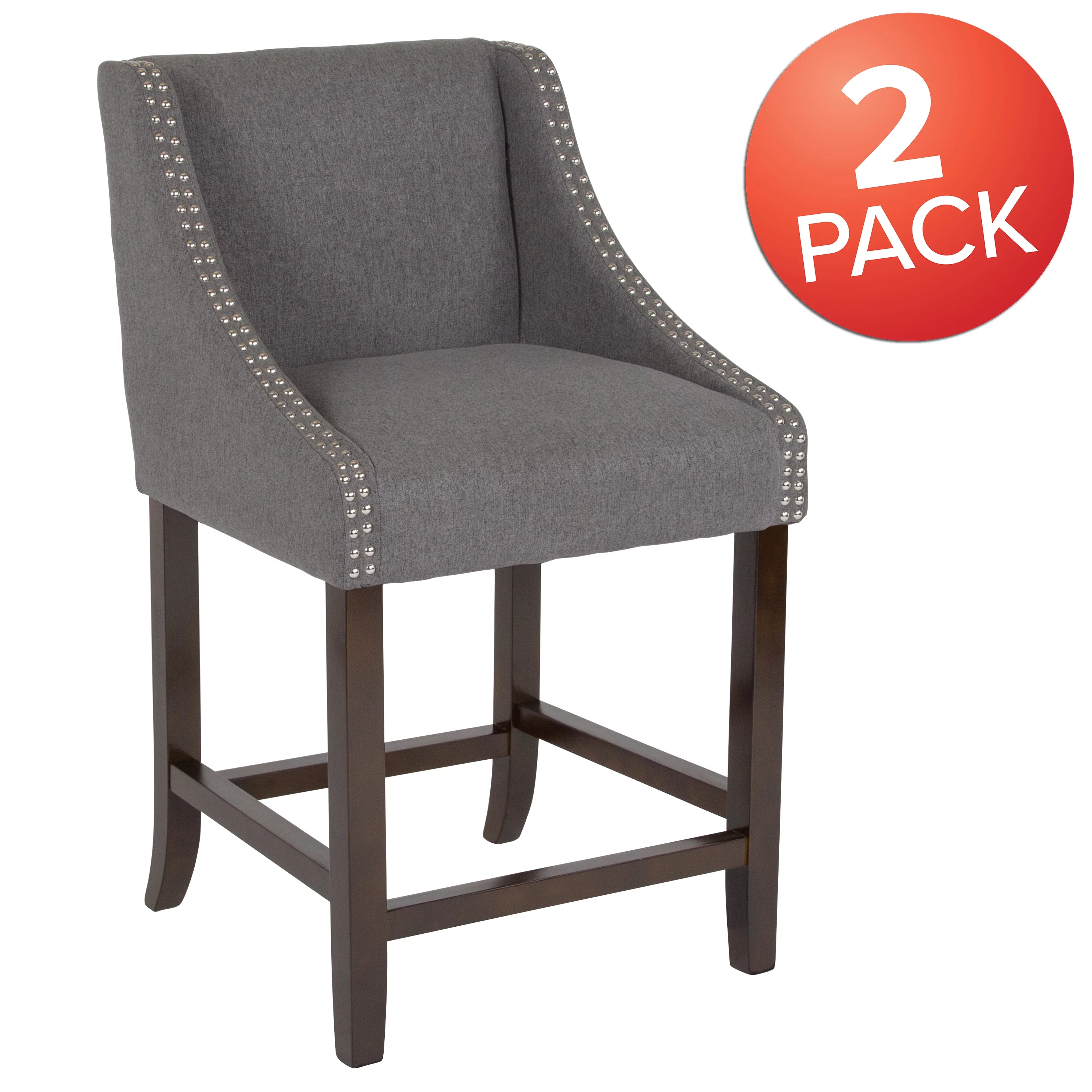 Flash Furniture Carmel Transitional Fabric Counter Stool, Dark Gray, Set of 2