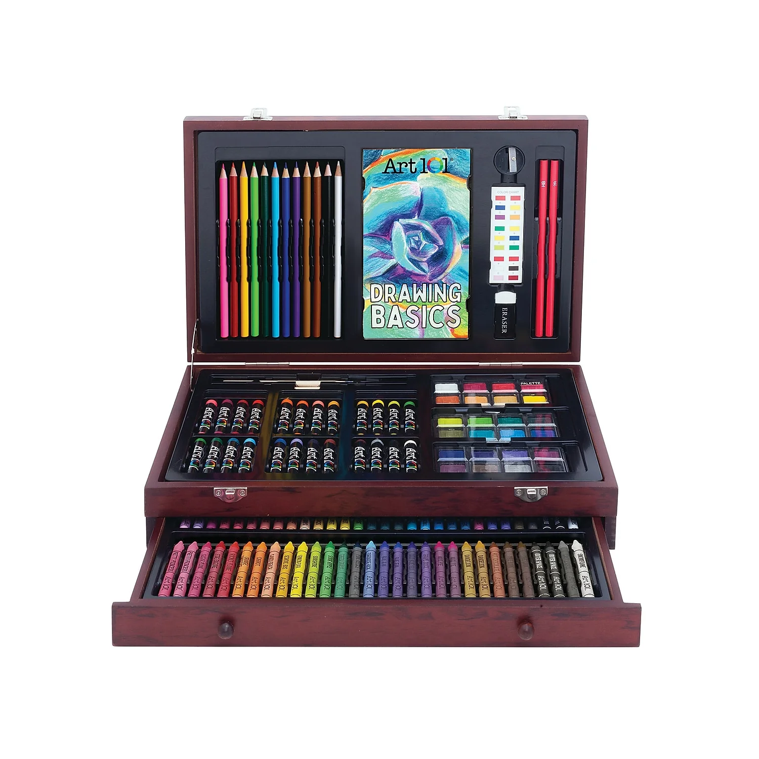 Art 101 Multifunctional Art Set / Kit with 136 Pieces in a Wood Case for Children and Adults