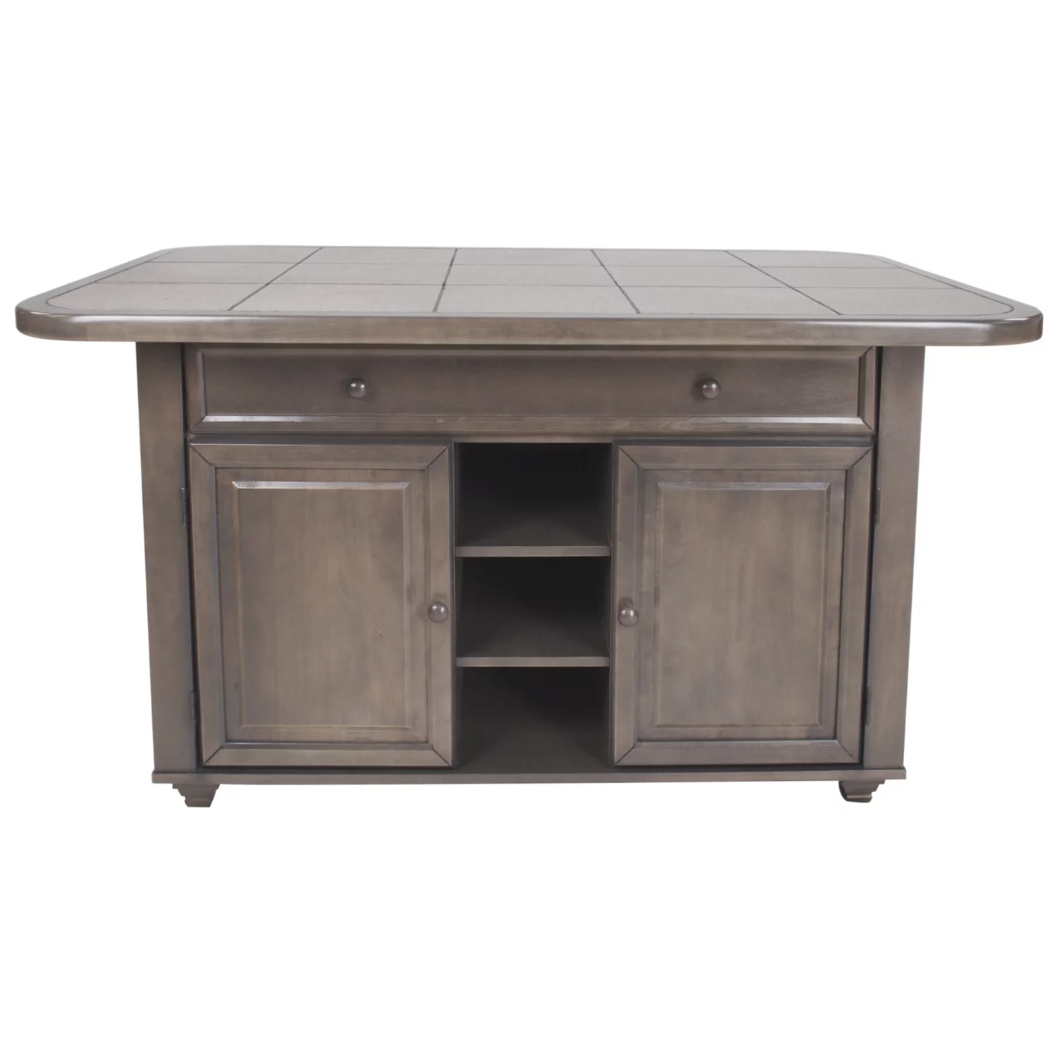 Shades of Gray 3Pc Solid Wood Kitchen Island Set w Grey Tile Top and 2 Barstools