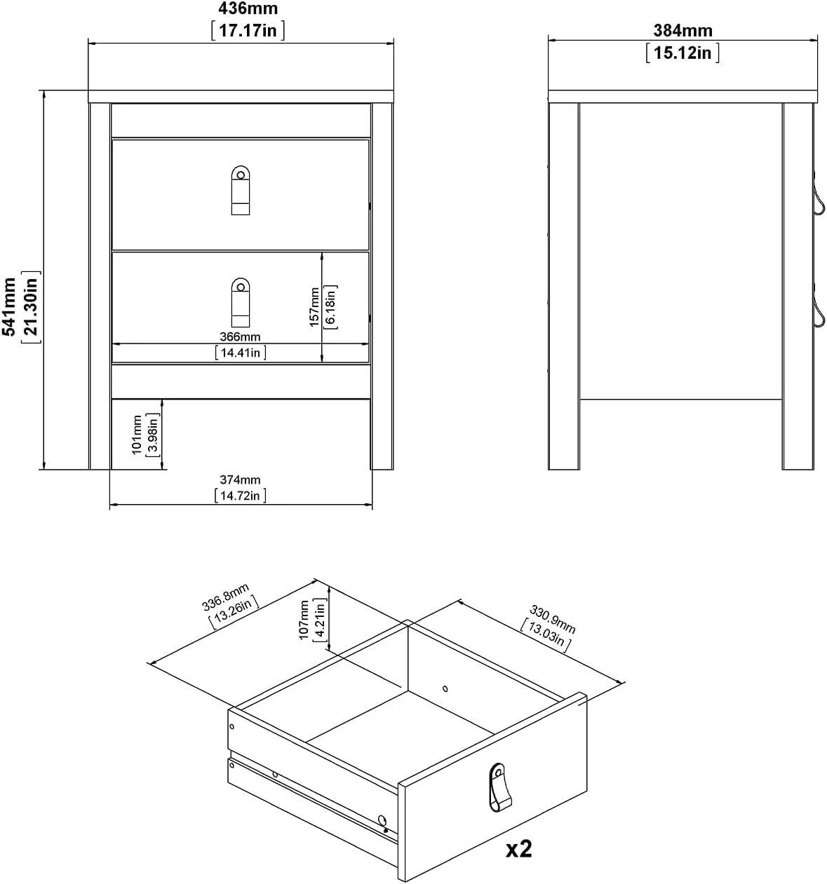 Tvilum, Black Matte Madrid 2 Drawer Nightstand