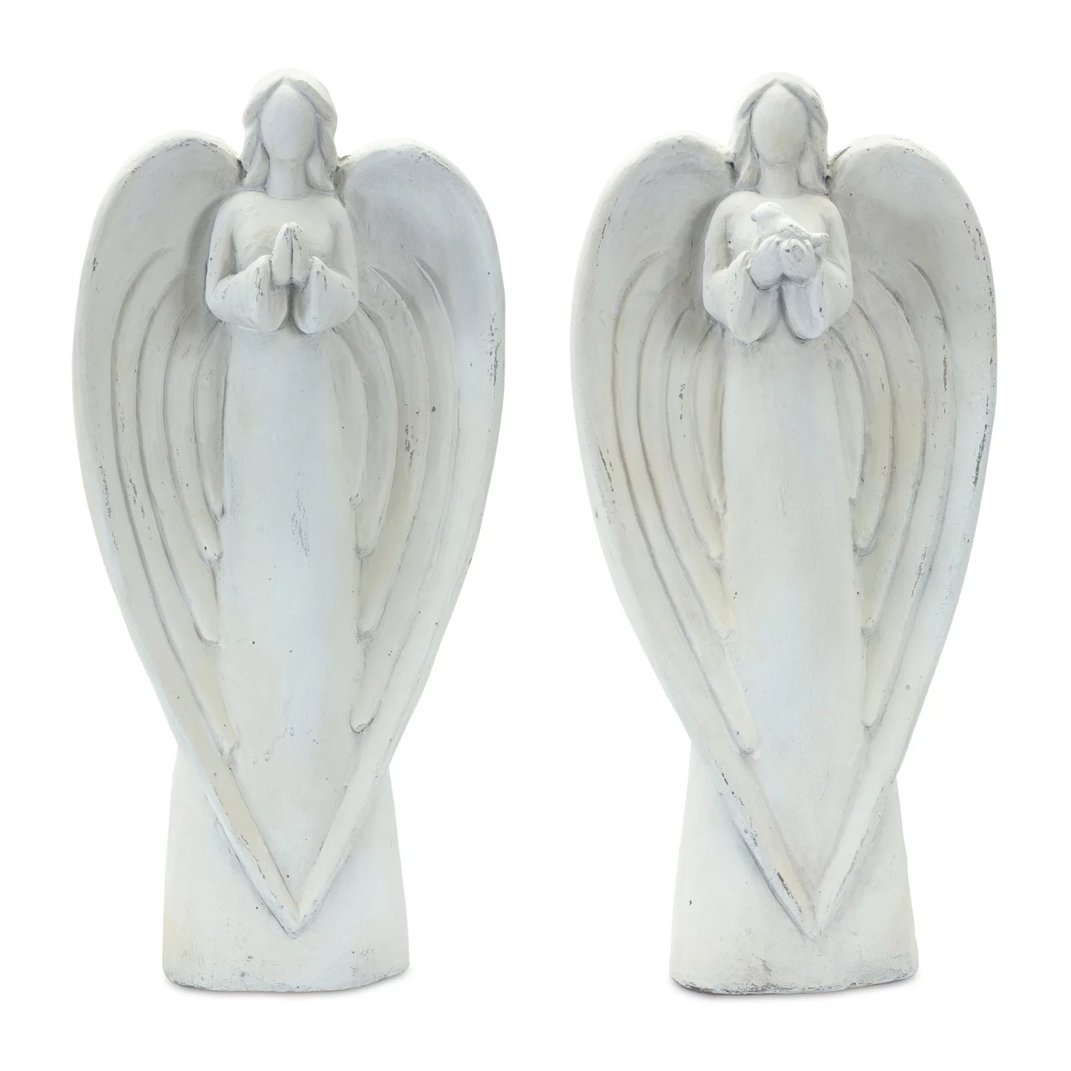 Melrose International Stone Garden Angel Statue with Bird Accent (Set of 2)