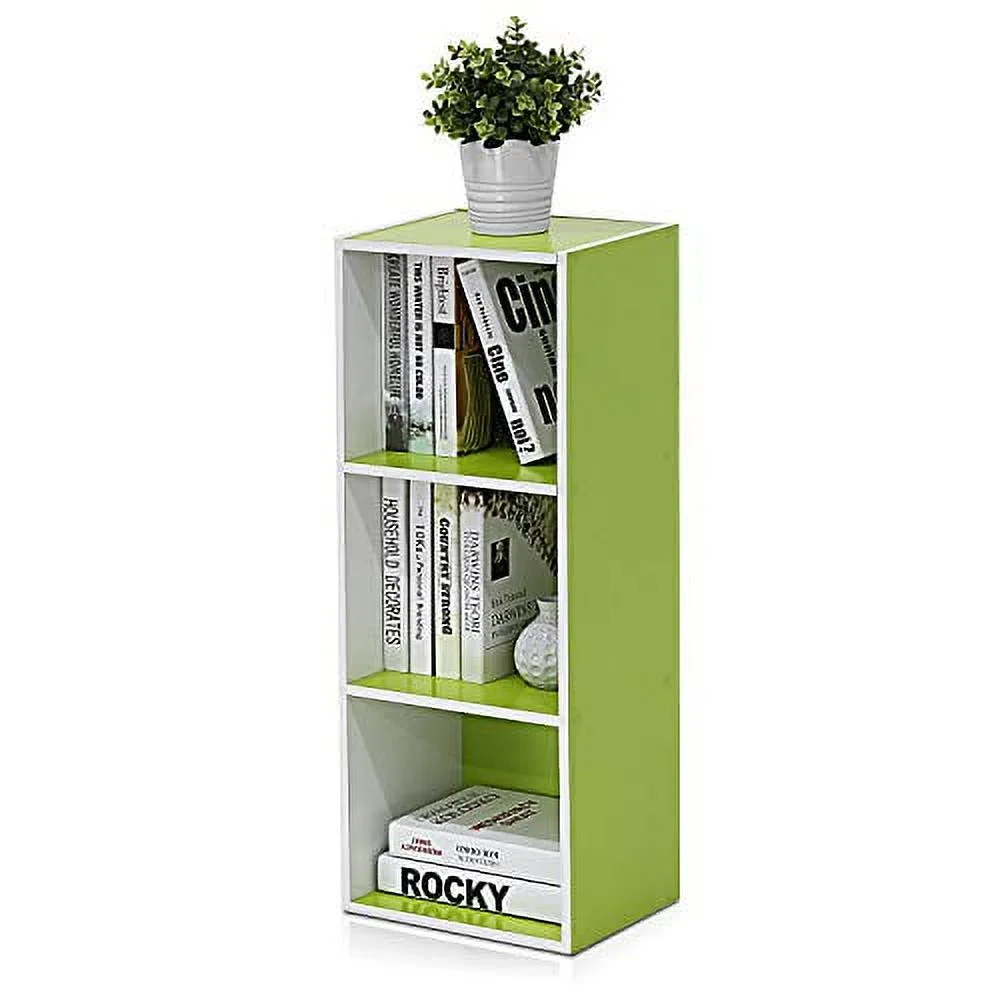 Furinno Pasir 3-Tier Open Shelf Bookcase, White/Green 11003WH/GR