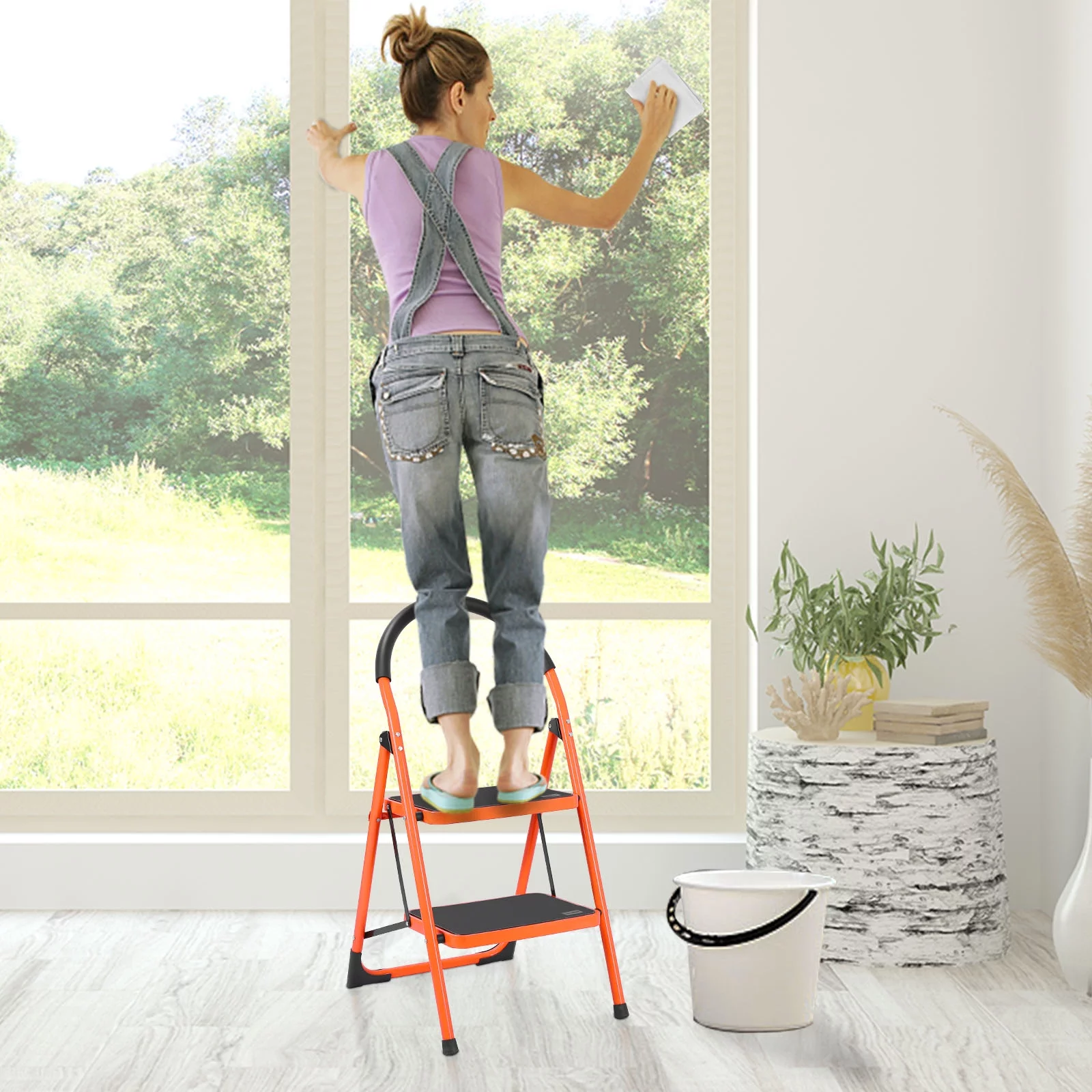 LUISLADDERS Step Ladder 2 Step Folding Stool Ladder Lightweight with Handrails Anti-Slip Wide Pedal 330 lb