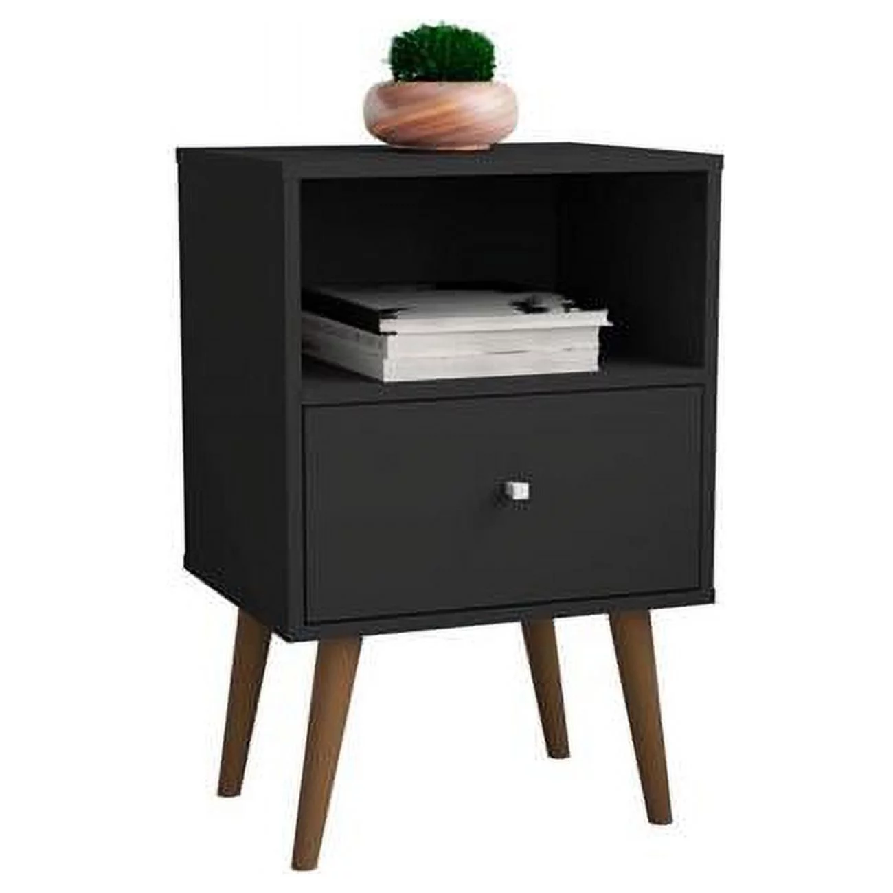 Liberty Mid-Century - Modern Nightstand 1.0 with 1 Cubby Space & 1 Drawer, Black