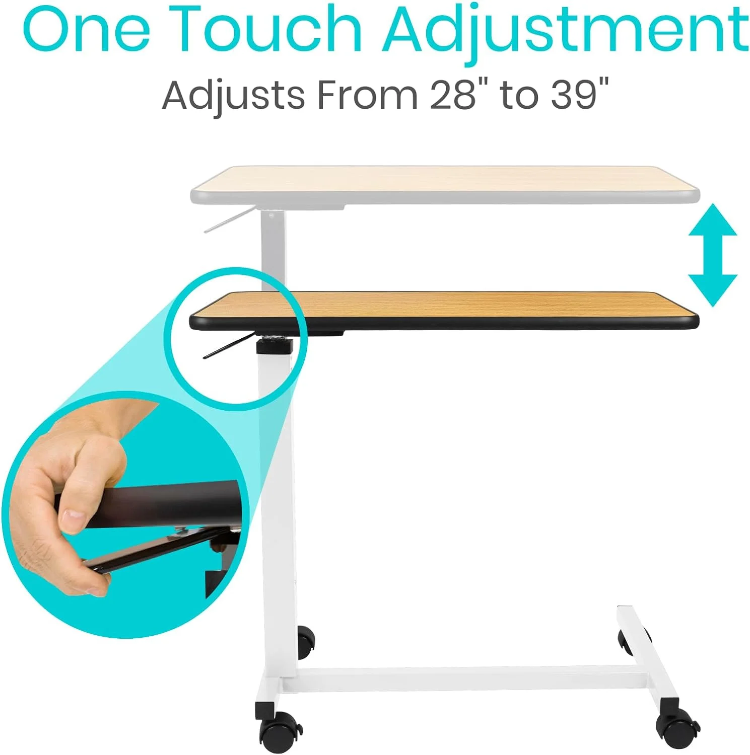 Vive Overbed Table (XL) - Hospital Bed Table - Swivel Wheel Rolling Tray - Adjustable Over Bedside Home Desk - Laptop, Reading, Eating Breakfast Cart Stand - Bedridden, Elderly (Brown)