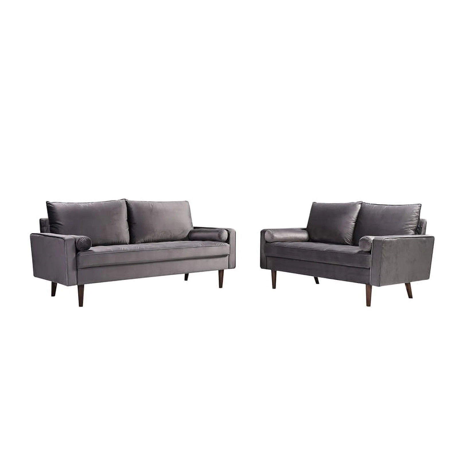 Home Square Genoa 3 Piece Set with Velvet Living Room Sofa & 2-Loveseat in Gray