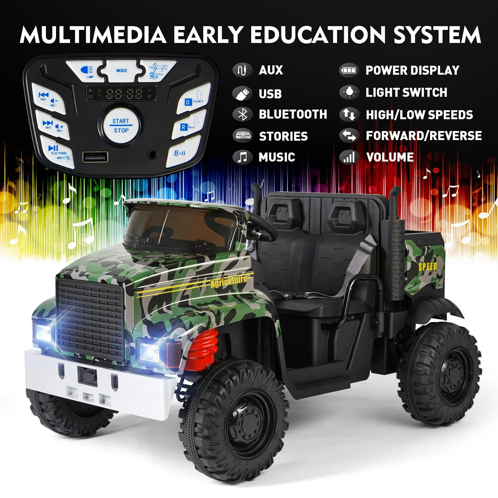 Powerful 24V Battery-Powered 2-Seater Kids Ride On Tractor with Dump Bed and RC Control