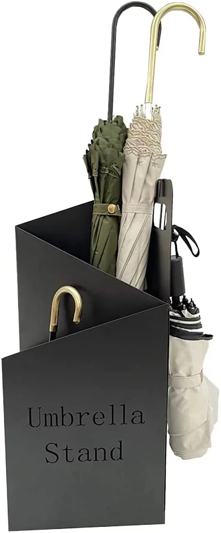 Sekkvy Black Umbrella Rack Stand Metal with A Removable Drip Tray and 2 Hooks Indoor Square Holder Double Layer