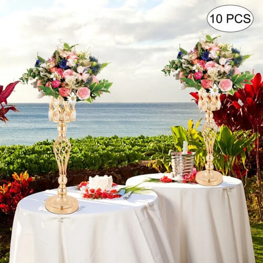 Set of 10 Wedding Centerpieces Gold Vases Wedding Flower Vases w/ Crystal Bead