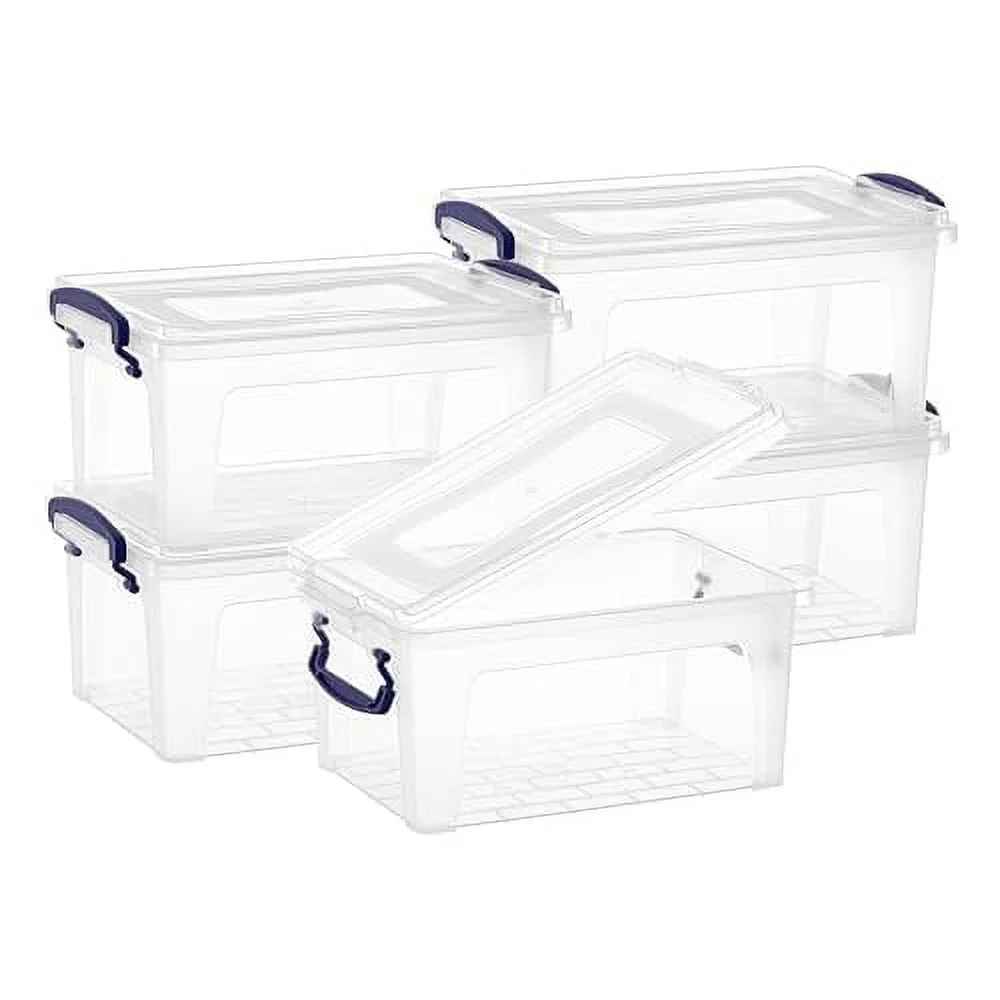Superio Clear Plastic Storage Bins with Lids, 3 Quart (5 Pack) Stackable Storage Container with Latches and Handles