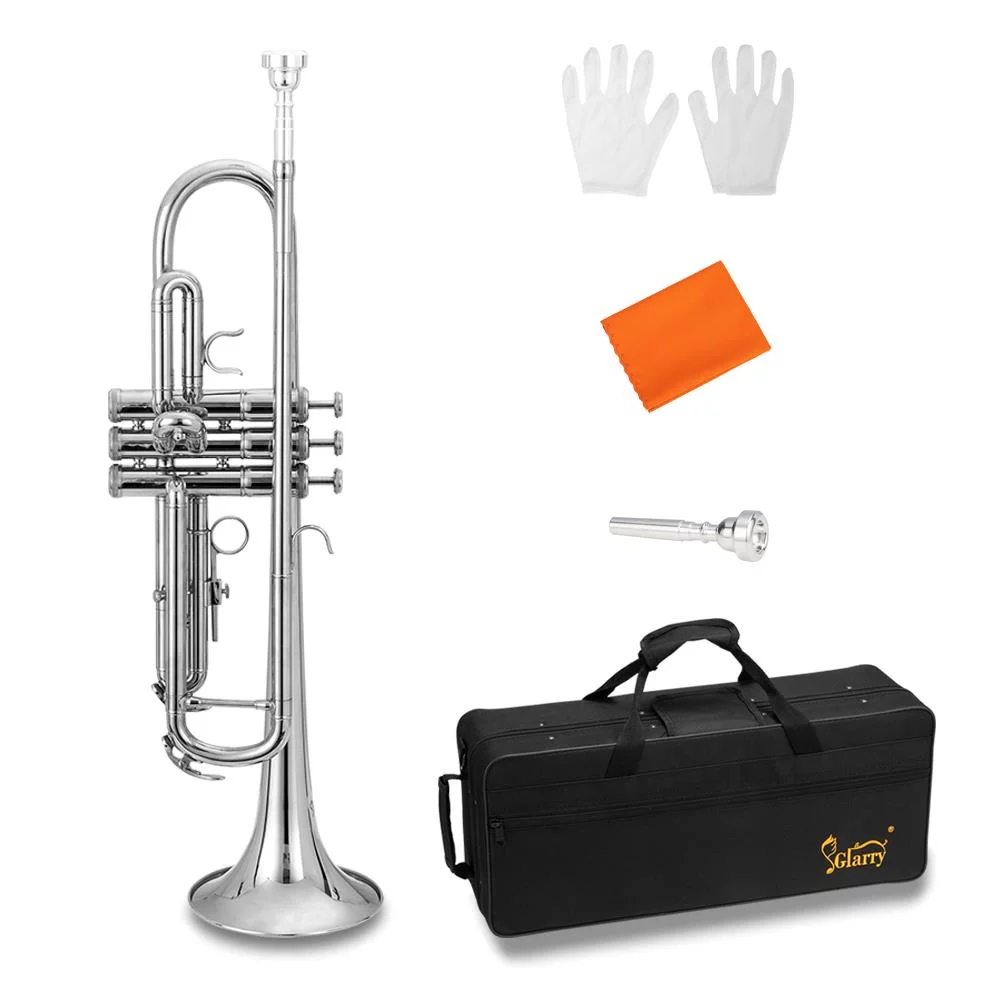 Glarry Student Beginner Brass Bb Trumpet with Case Accessories for School Band,Silver