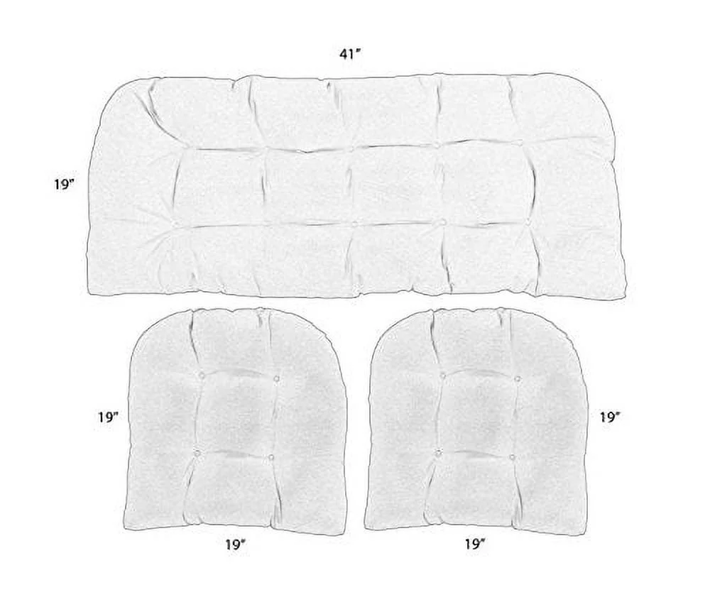 RSH Décor Indoor Outdoor Decorative 3 Piece Love Seat Settee & 2 Chair Wicker Cushion Sets (Standard ~ 2-19”x19” & 41”x19”, Swaying Palms Aloe)