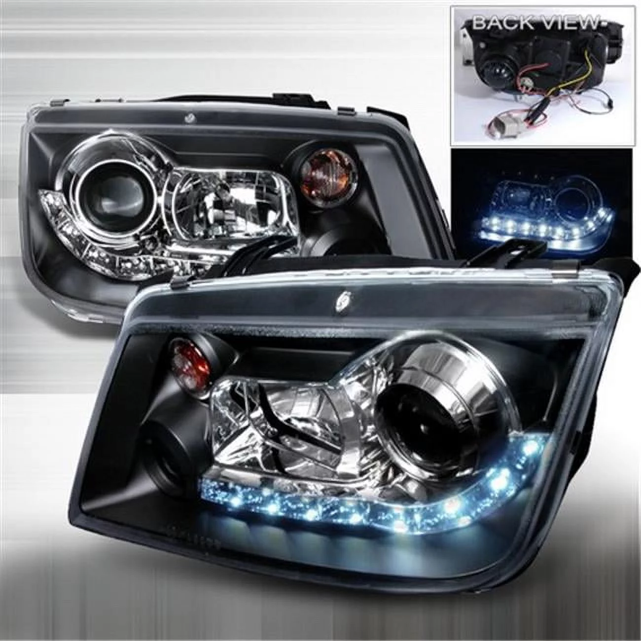 Spec-D Tuning  R8 Style Halo LED Projector Headlight for 99 to 04 Volkswagen Jetta - Black - 11 x 19 x 22 in.
