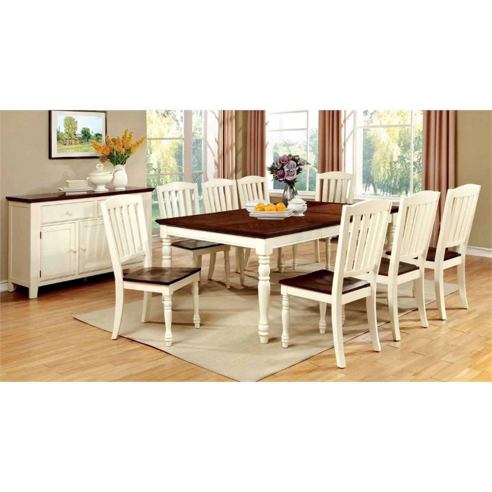 Furniture of America Gossling 9-Piece Wood Extendable Dining Set in White