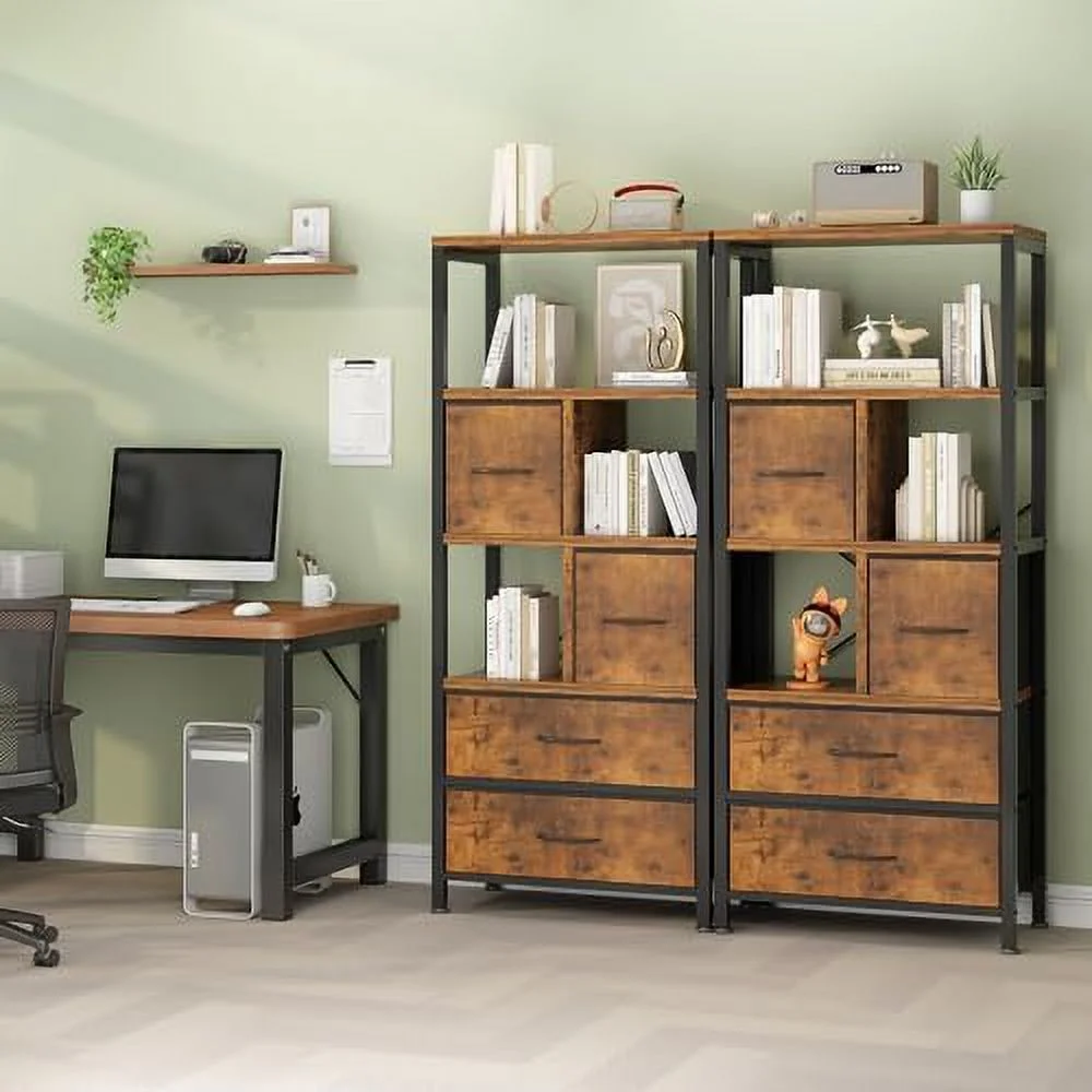 TQJKLFDY Bookshelf with   4-Tier Office Shelves with 3 Fabric  Drawers  Wood and Metal Bookshelf with Drawers  Bookcase with Drawers  Room  Office  Small Spaces