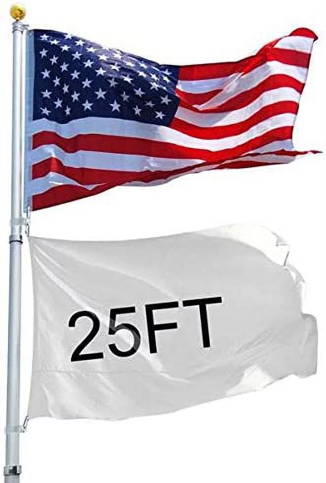 25Ft / 20Ft Telescopic 16 Gauge Aluminum Flag Pole with Solar Lights (25 Ft)