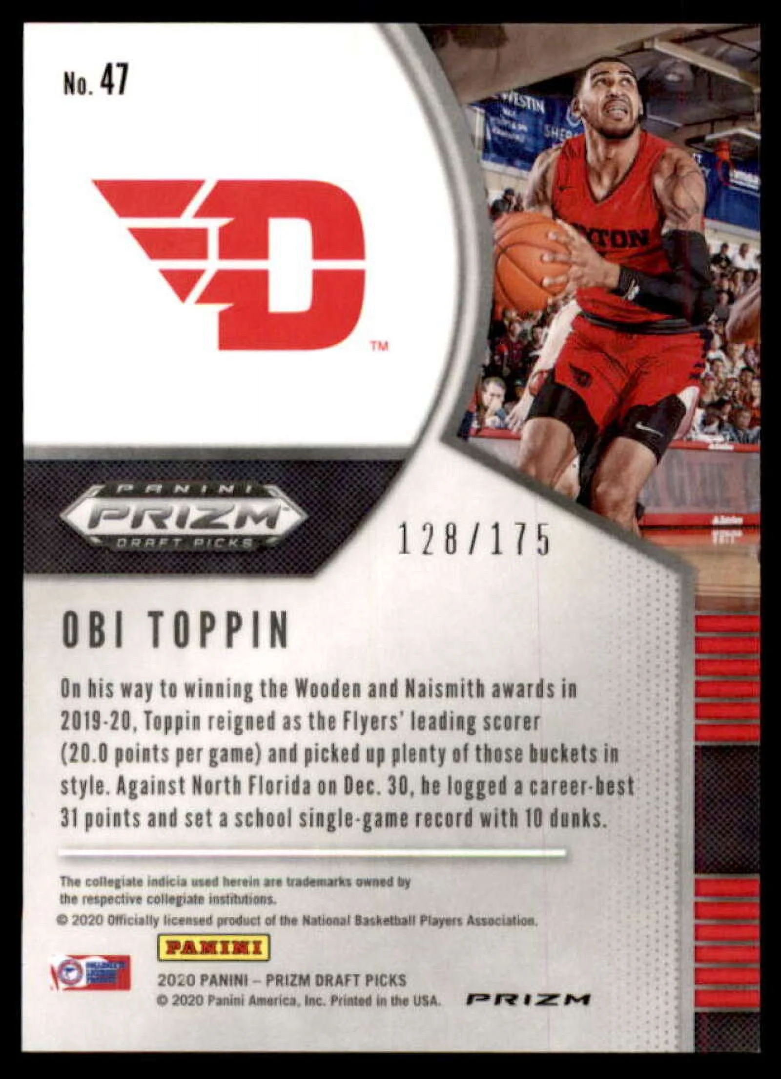 Obi Toppin Rookie 2020-21 Panini Prizm Draft Picks Prizms Fast Break Blue #47
