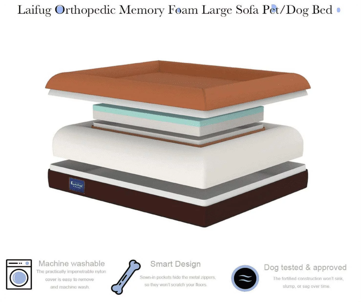 LaiFug Orthopedic Memory Foam Large Dog Bed pillows,Durable Water Proof Liner, Removable Washable Cover