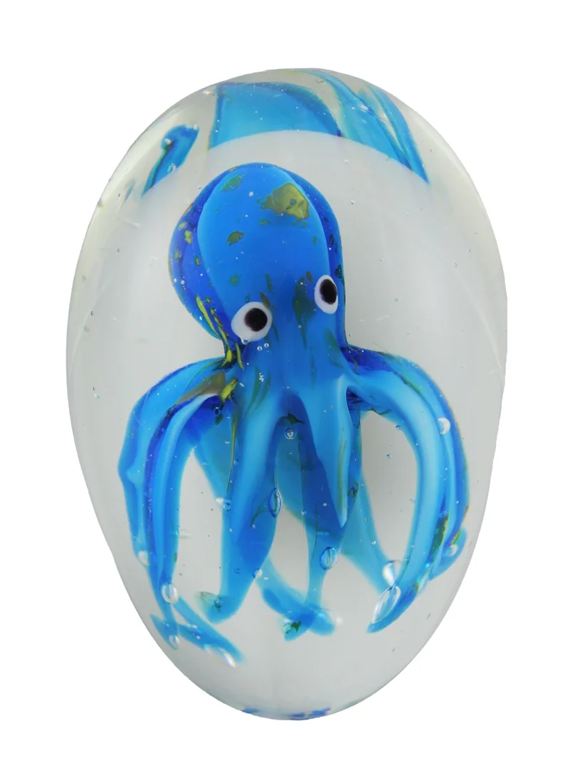 Zeckos Blue Encased Octopus Art Glass Paperweight 4.75 inches High