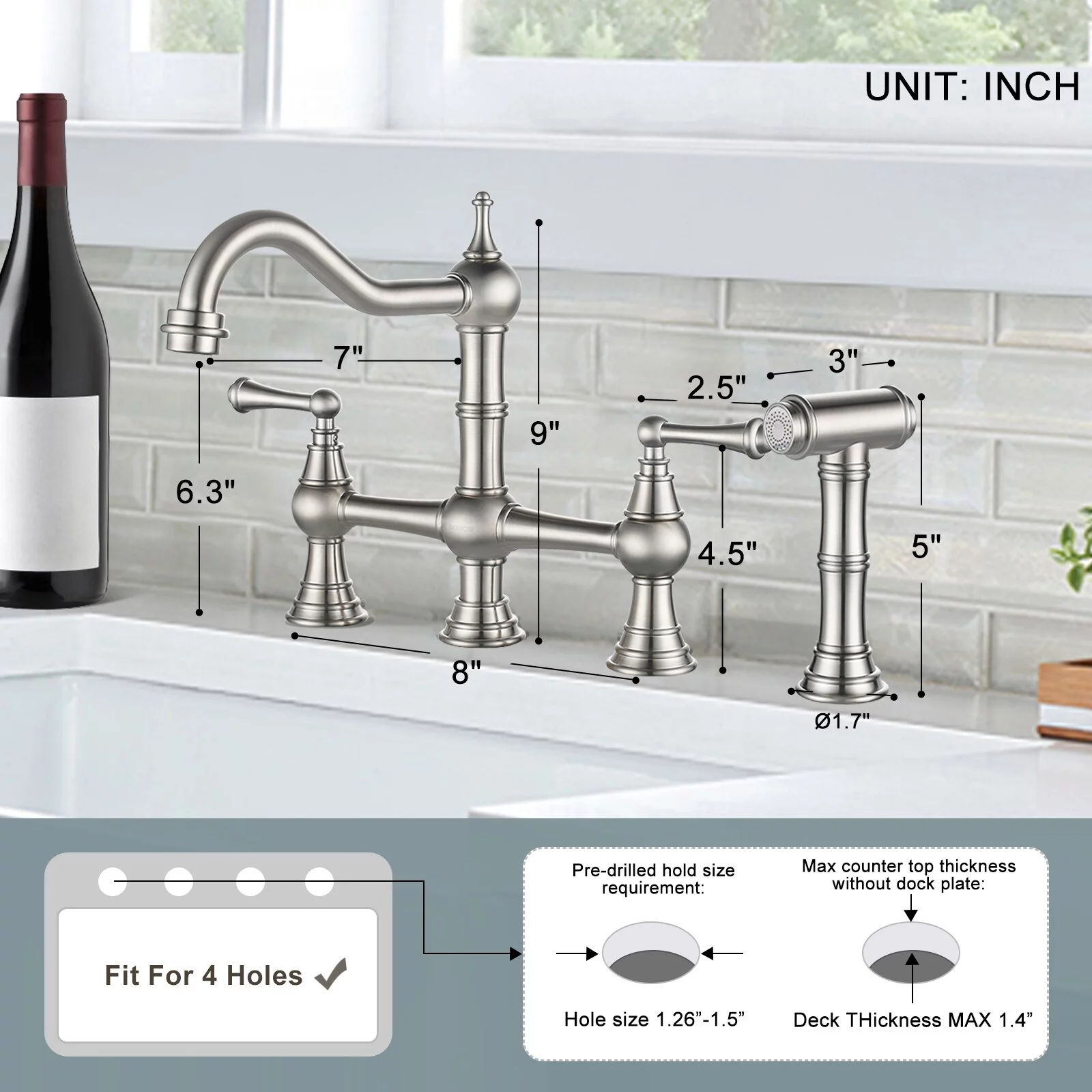 23115A1RB-OS WOWOW Kitchen Faucet with Sprayer, Bridge Kitchen Faucet 2 Handle with Side Sprayer Oil Rubbed Bronze