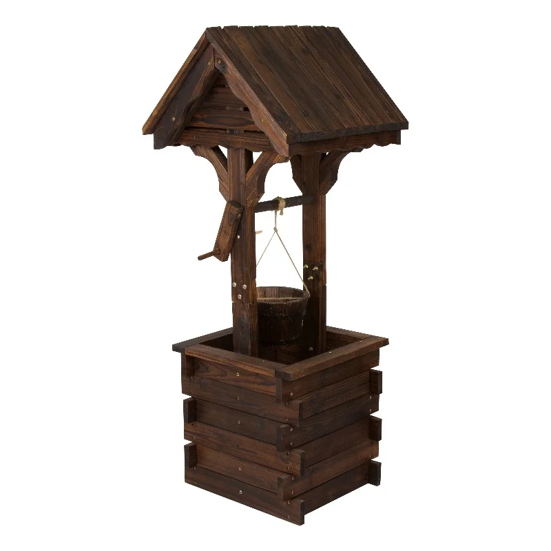 Shine Company Transitional Cedar Wood Decorative Wishing Well in Brown