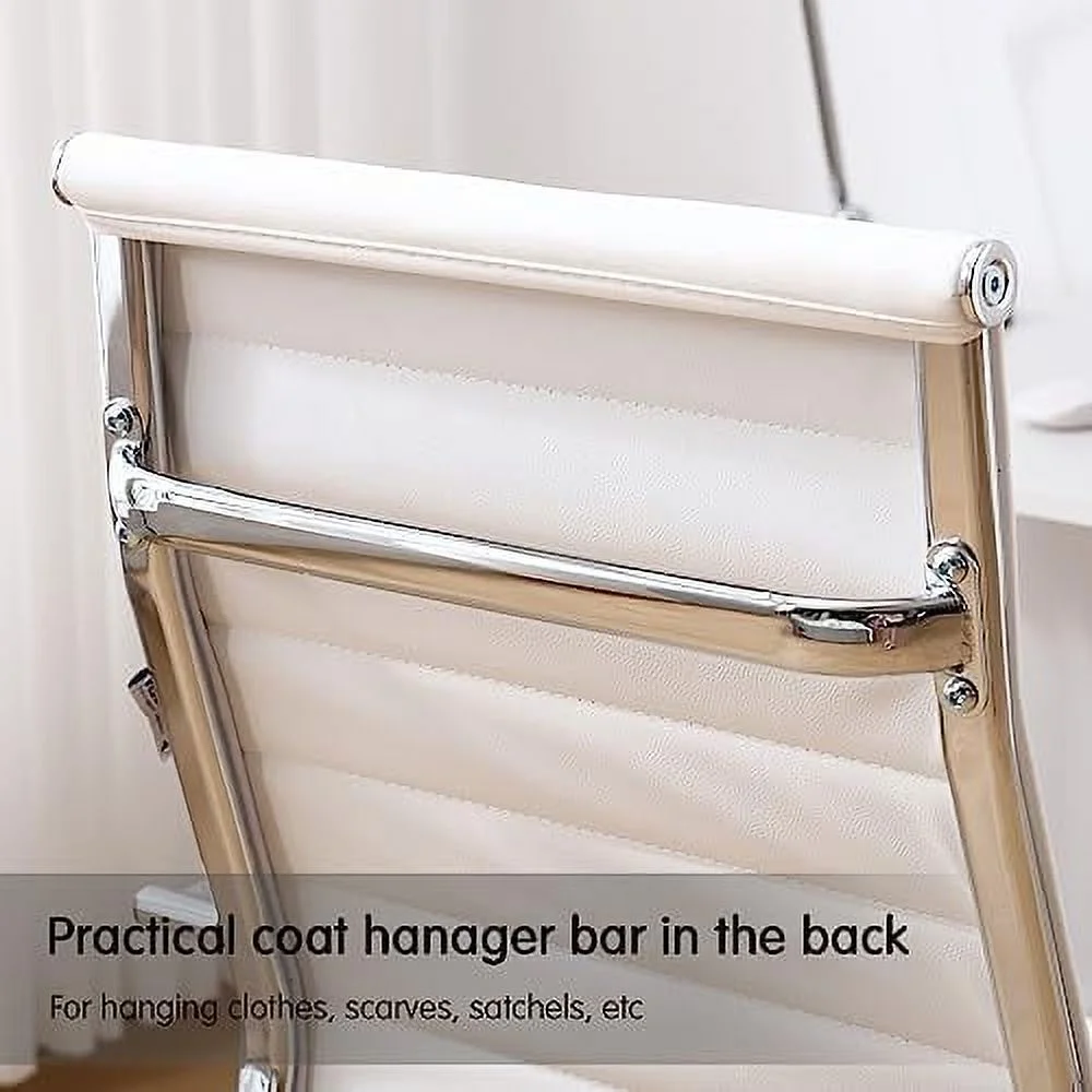 TJCGDTY Home Office Chair Ribbed  Modern Leather Conference Room Chairs  Ergonomic Office Desk Chair  High Back Executive Computer Chair  Adjustable Swivel Chair with Arms (White)