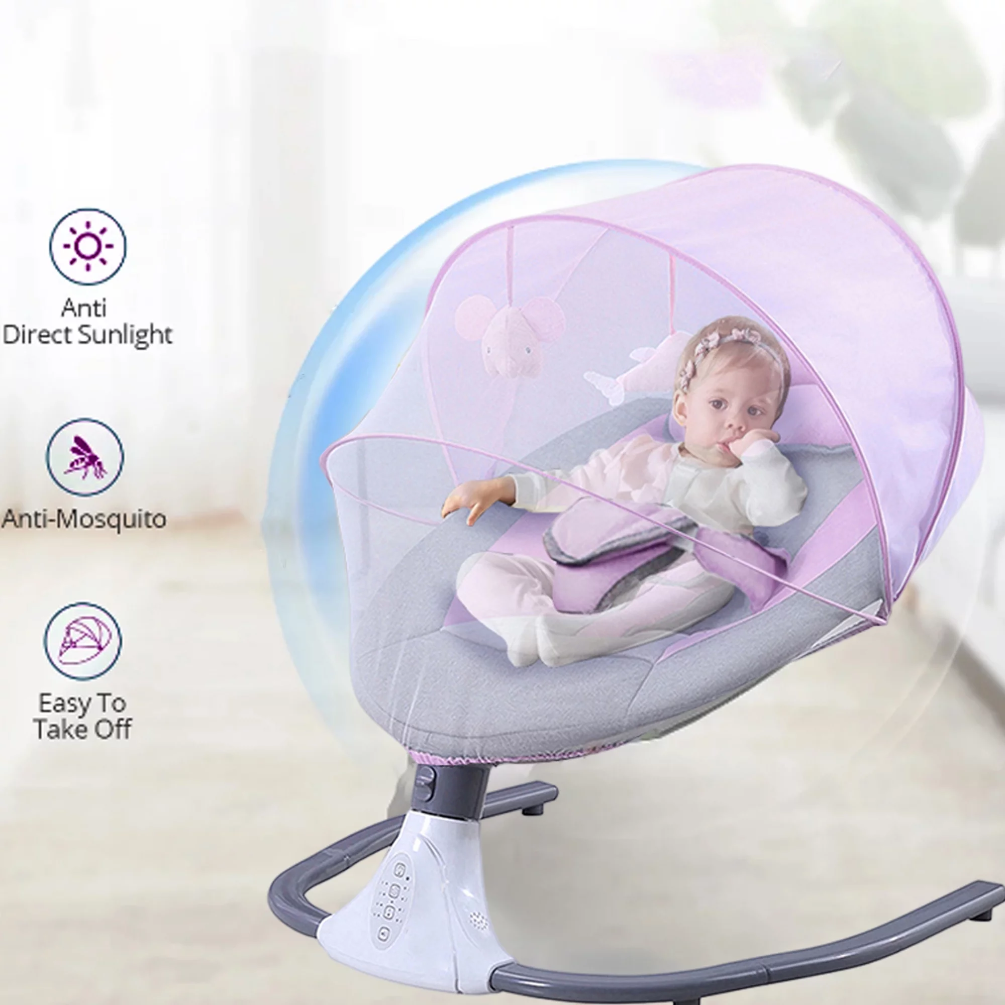 SIMANLI Electric Baby Swing Chair, Infant Swing with Remote Control, Built-in Bluetooth, Soft Music, Sway in 4 Speeds, Seat Belt, Gifts (Pink)