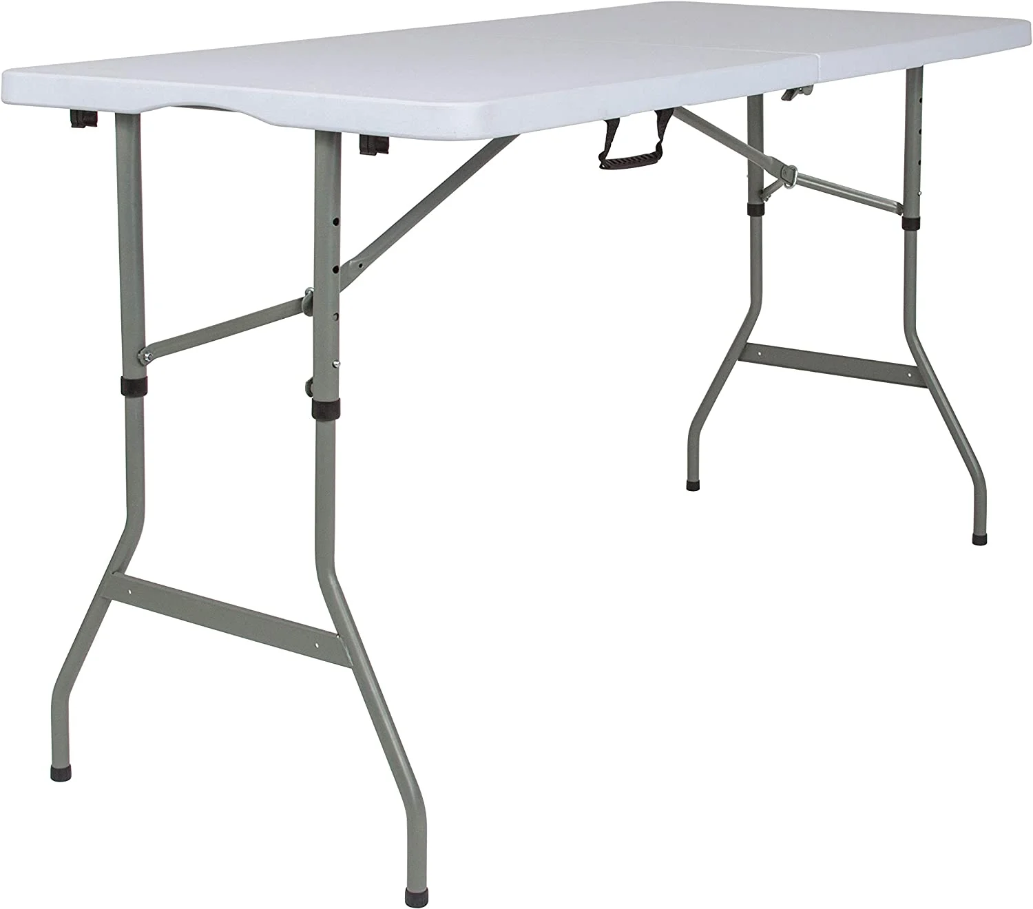 EMMA + OLIVER 5-Foot Height Adjustable Bi-Fold Granite White Plastic Folding Table with Handle