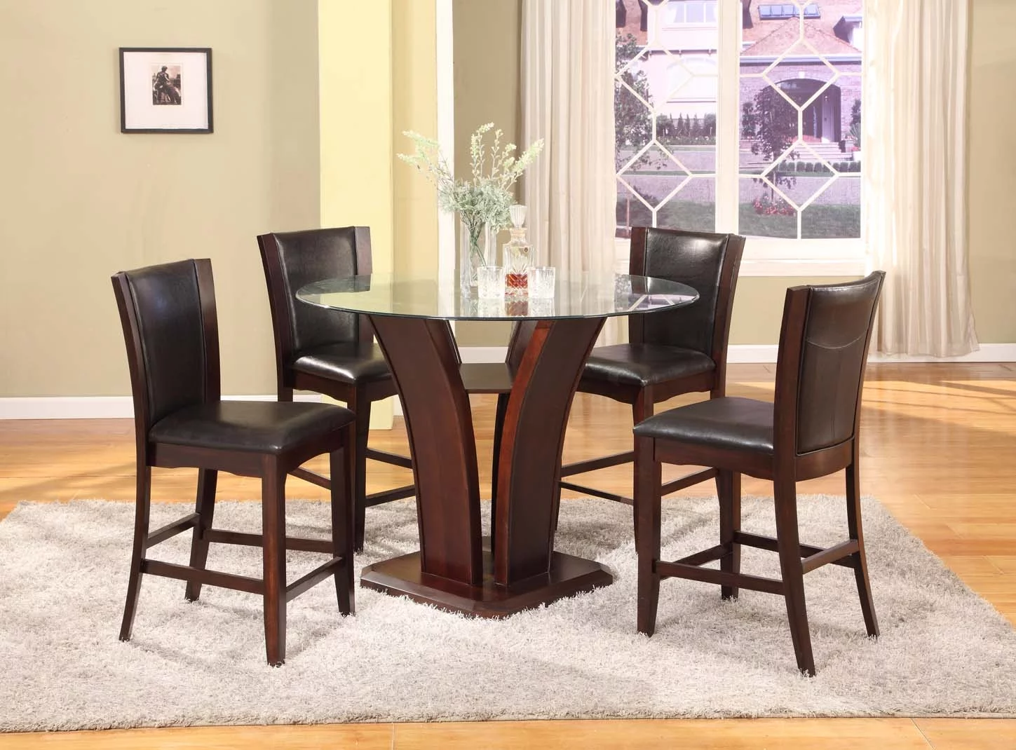 Roundhill Furniture Kecco 5 Piece Round Faux Leather Counter Height Dining Table Set