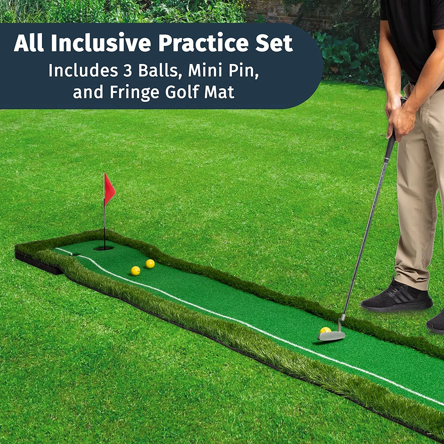 Abco Tech Golf Putting Green Mat - Portable Synthetic Turf Mat - Outdoor and Indoor - for Practicing and Training - Long Lasting Design - Includes 3 Free Golf Balls (1.6ft x 10ft)
