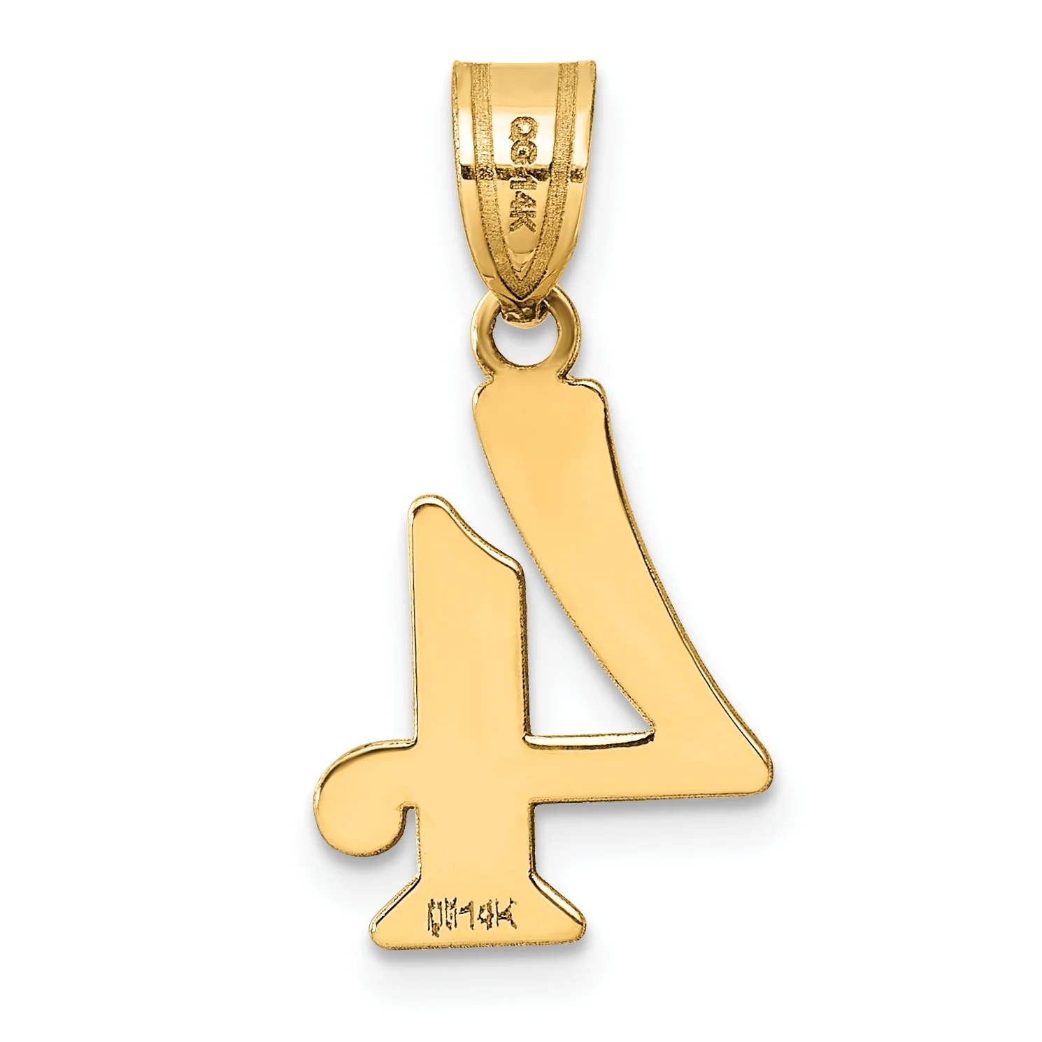 Carat in Karats 14K Yellow Gold Polished Number 4 Pendant Charm (17.04mm x 11.88mm) With 14K Yellow Gold Lightweight Rope Chain Necklace 20''
