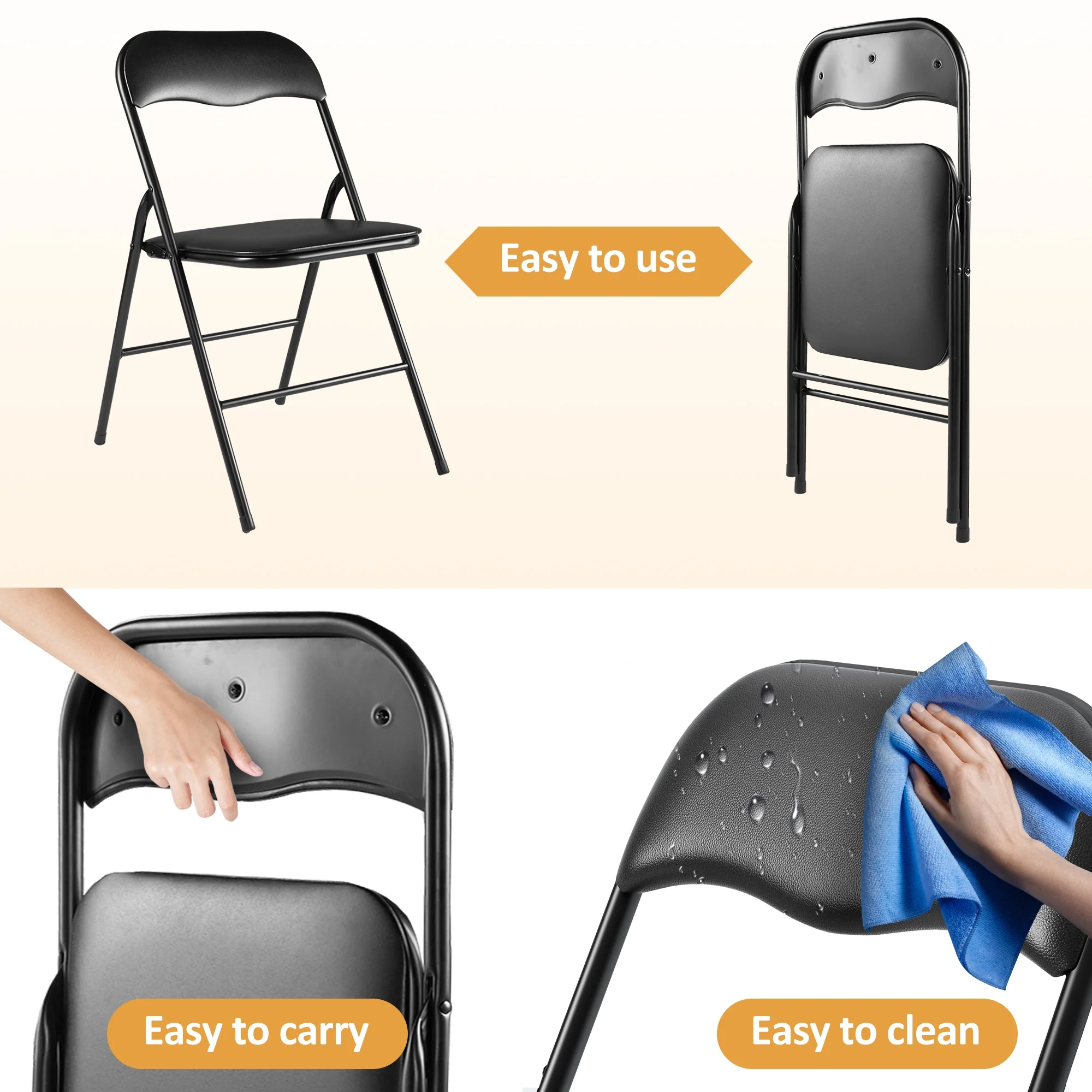 Jaxpety 6 Pack Commercial Plastic Folding Chairs Stackable Wedding Party Event Black