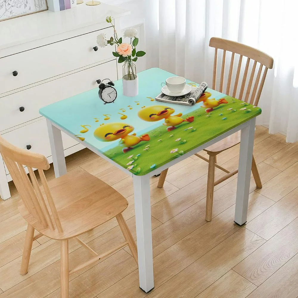Erxjss Cartoon Tablecloths, Mother Duck and Babies Walking Singing on Meadow Washable Spill Proof Table Cover, for Restaurants Picnic Patio Party Table Decor White