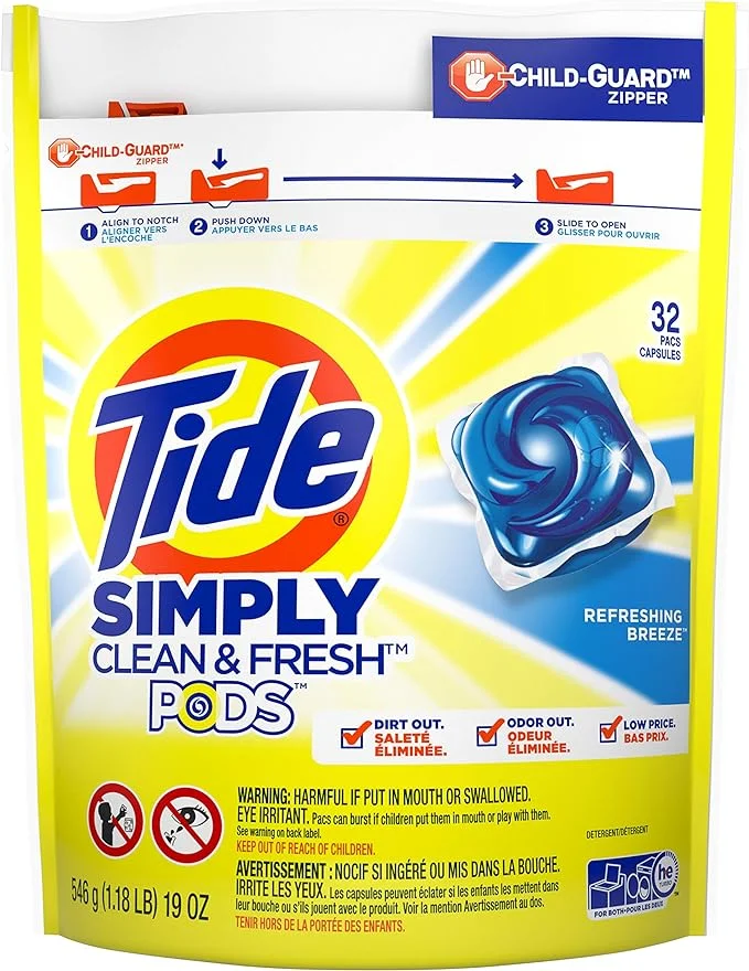 Tide Simply PODS Oxi + Ultra Stain Release Liquid Laundry Detergent Pacs, Refreshing Breeze, 32 count