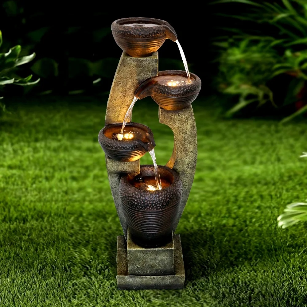 40-inch H Modern Outdoor Fountain - Outdoor Garden Fountain for Patio Grey