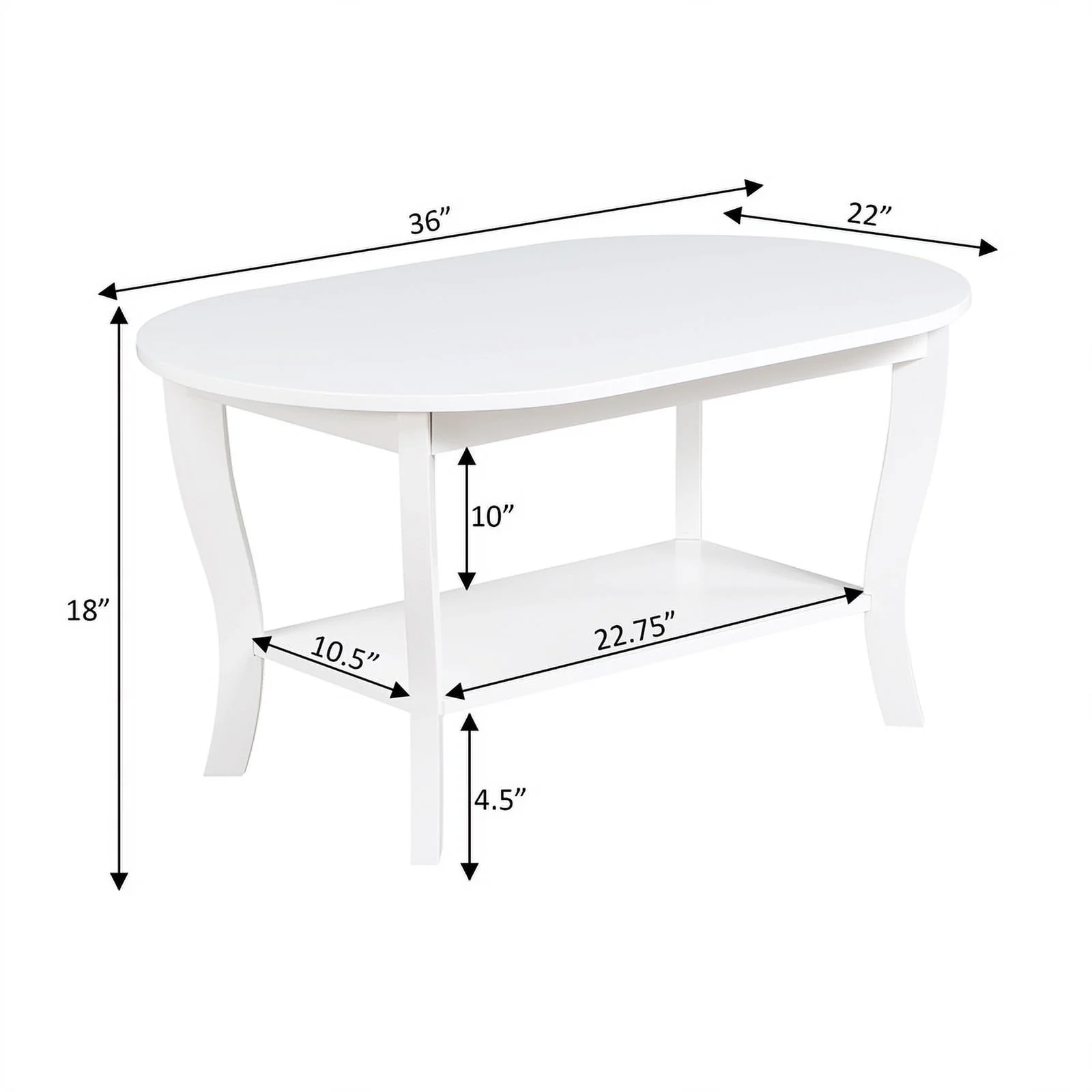 Pemberly Row Oval Coffee Table with Shelf in White Wood Finish