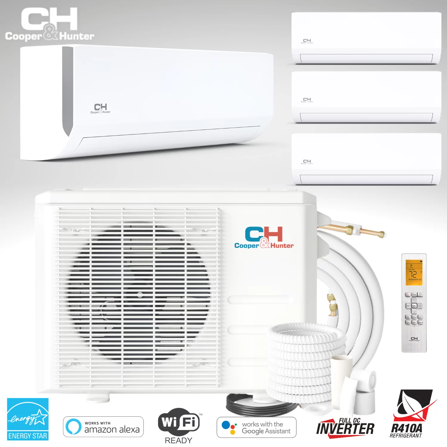 Cooper & Hunter 36000 BTU Four Zone 9k+9k+12k+18k Wall Mount Ductless Mini Split Air Conditioner Heat Pump Installation Kits