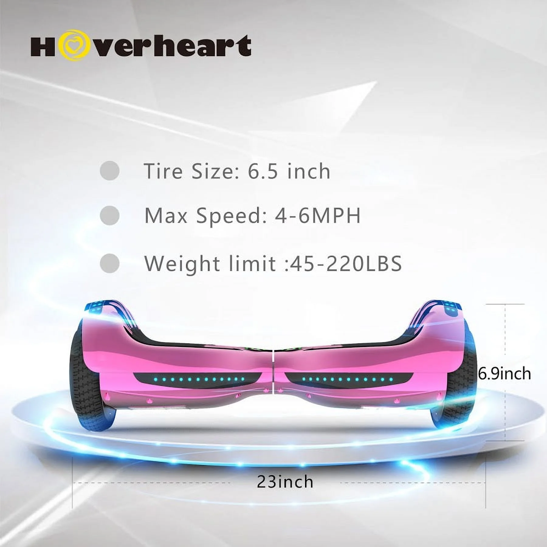 Hoverstar Flash Wheel UL 2272 Certified Hoverboard 6.5 In. Bluetooth Speaker with LED Light Self Balancing Wheel Electric Scooter, Chrome Pink