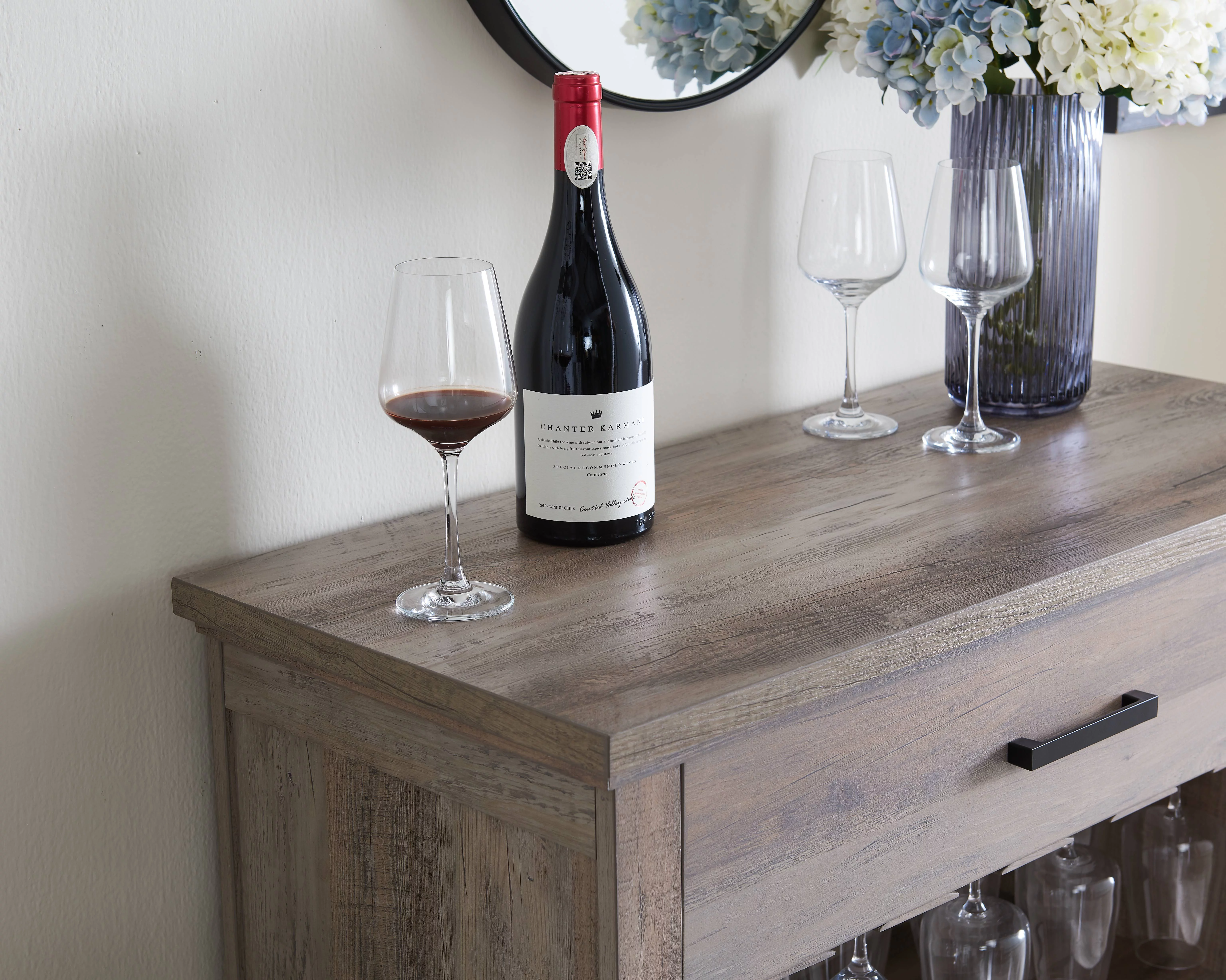 Home Source Jill Zarin Bar Sideboard in Grey Wash in Wood