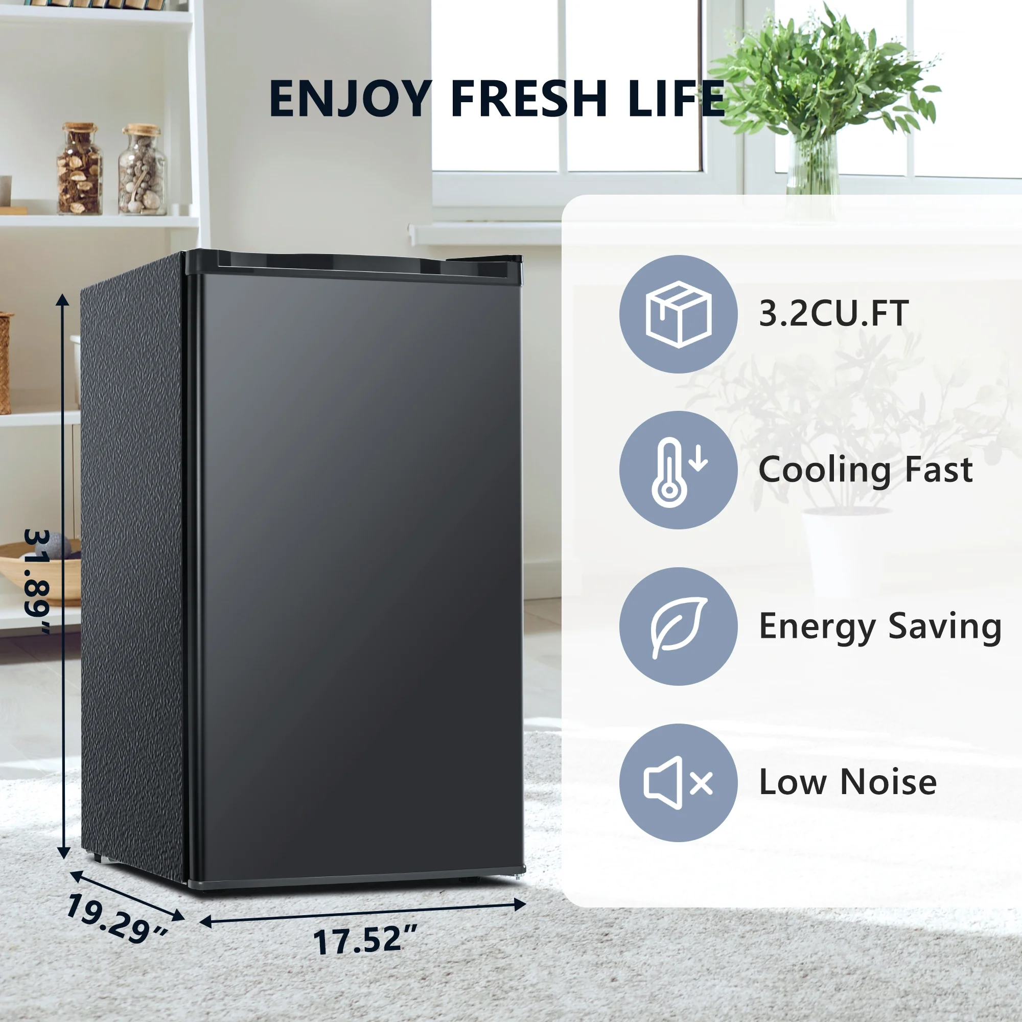 Simzlife 3.2 Cu.ft Mini Fridge with Freezer, Compact Design with Single Door, 19.3 in D, 31.9 in H