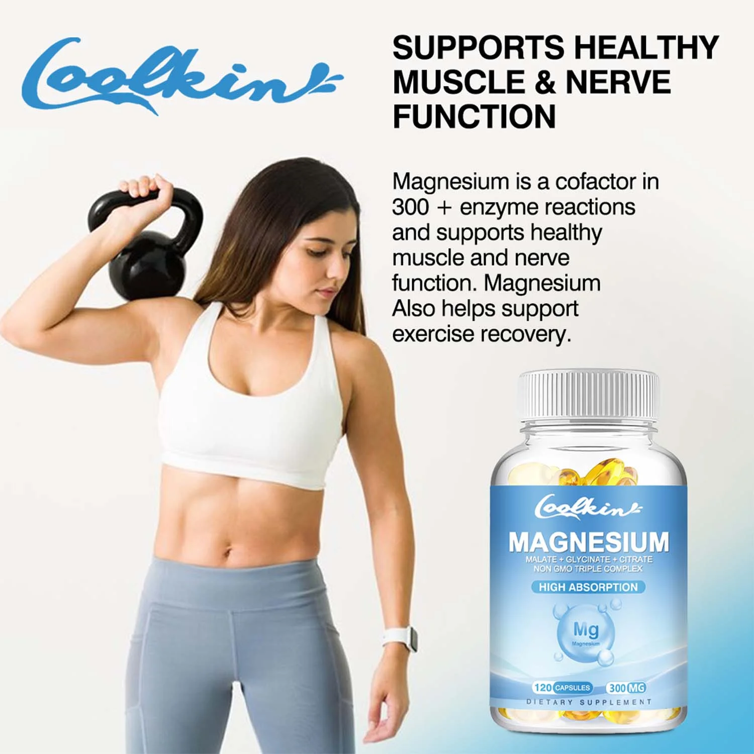 Coolkin Triple Magnesium Complex - Magnesium Malate, Glycinate, Citrate -Muscle Health(30/60/120pcs)