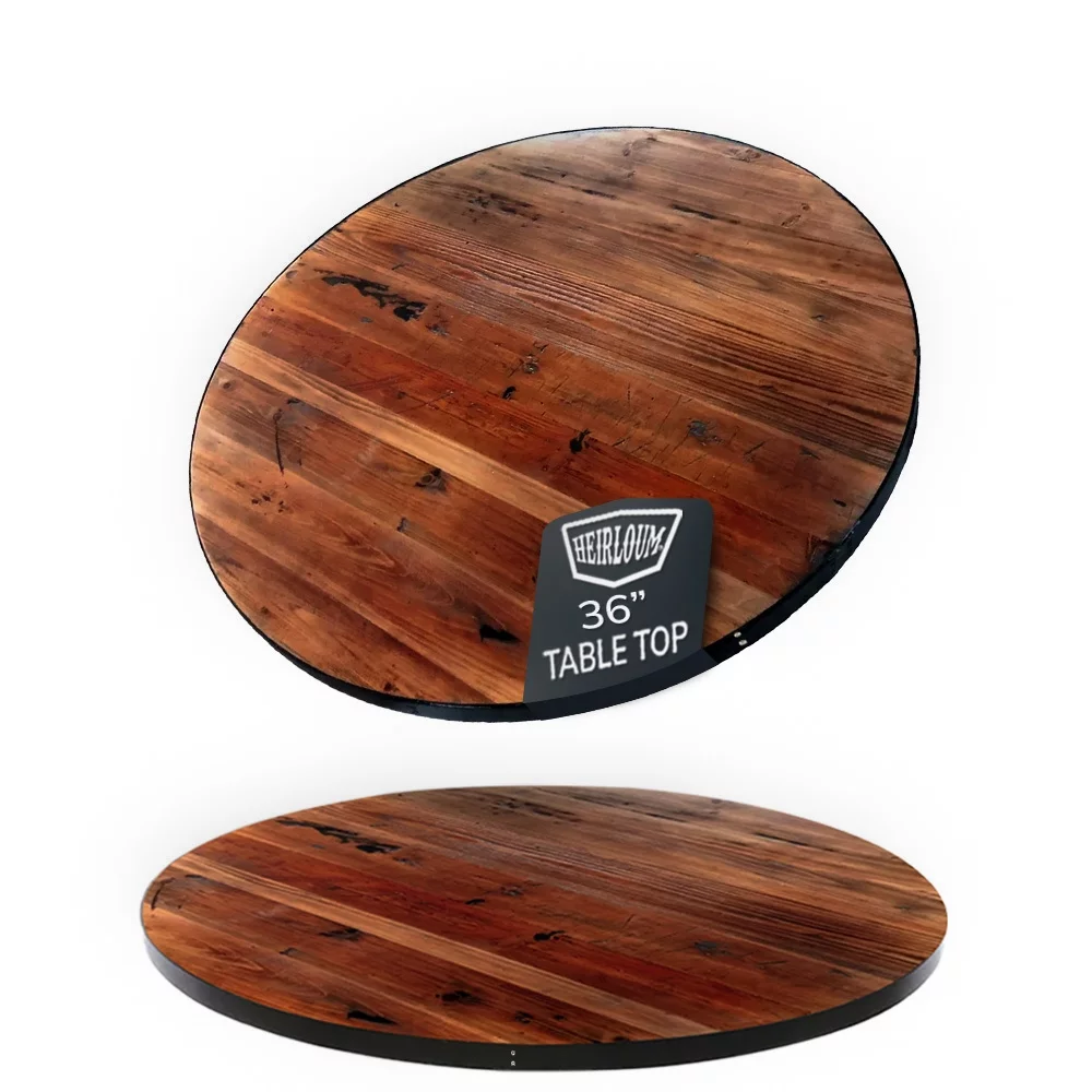 HEIRLOUM Reclaimed Wood Table Top - Rustic Recycled Solid Wooden Piece Perfect for Signs, Kitchens, Dining and Coffee Table Tops (Reclaimed Wood Table Top with Metal Edge, 36