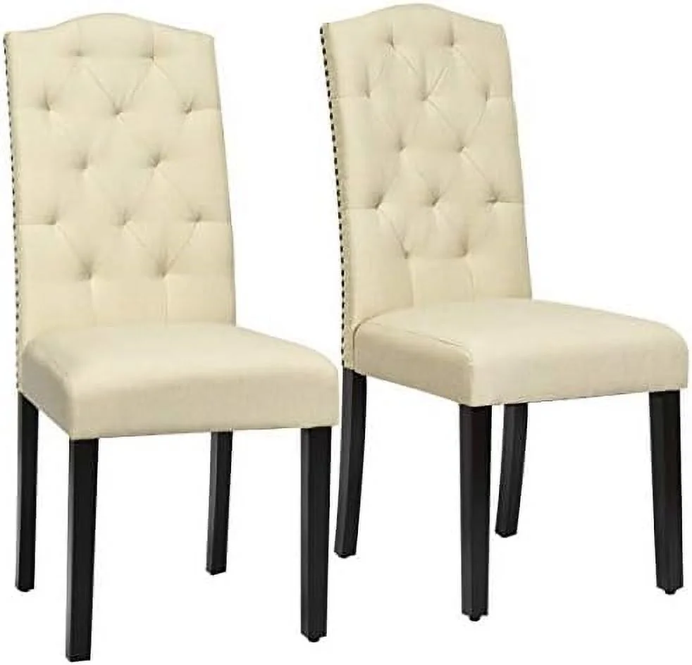 HBBOOMLIFE Dining Chairs Set of 2  Tufted Fabric Dining Room Chairs Withe Nailedhead  Parsons Chairs with Padded Seat  Tall Backrest  Modern Upholstered Armless Dining Chairs for Kitchen