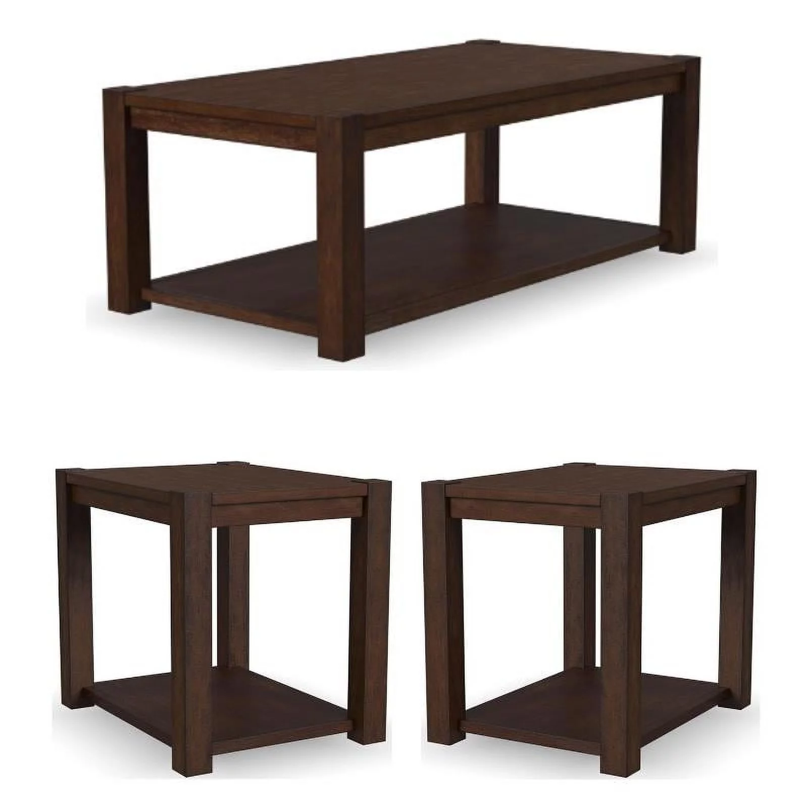 Home Square 3-Piece Set with Coffee Table and 2 End Tables in Brown