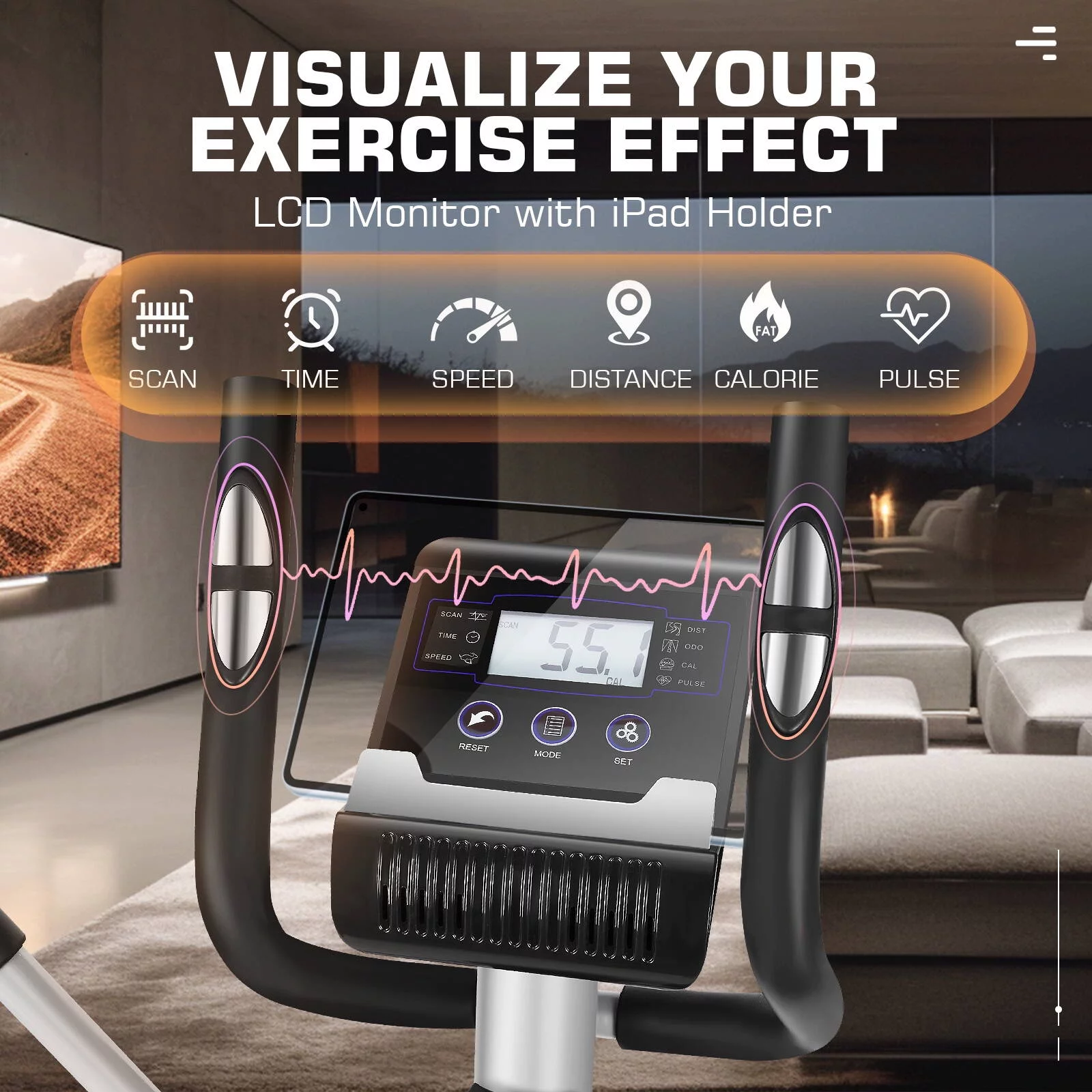 Elliptical Machine Cross Trainer with Pulse Rate Grips and LCD Monitor, 8 Resistance Levels Smooth Quiet Driven for Home Gym Office Workout 350LBS Weight 15inch Stride