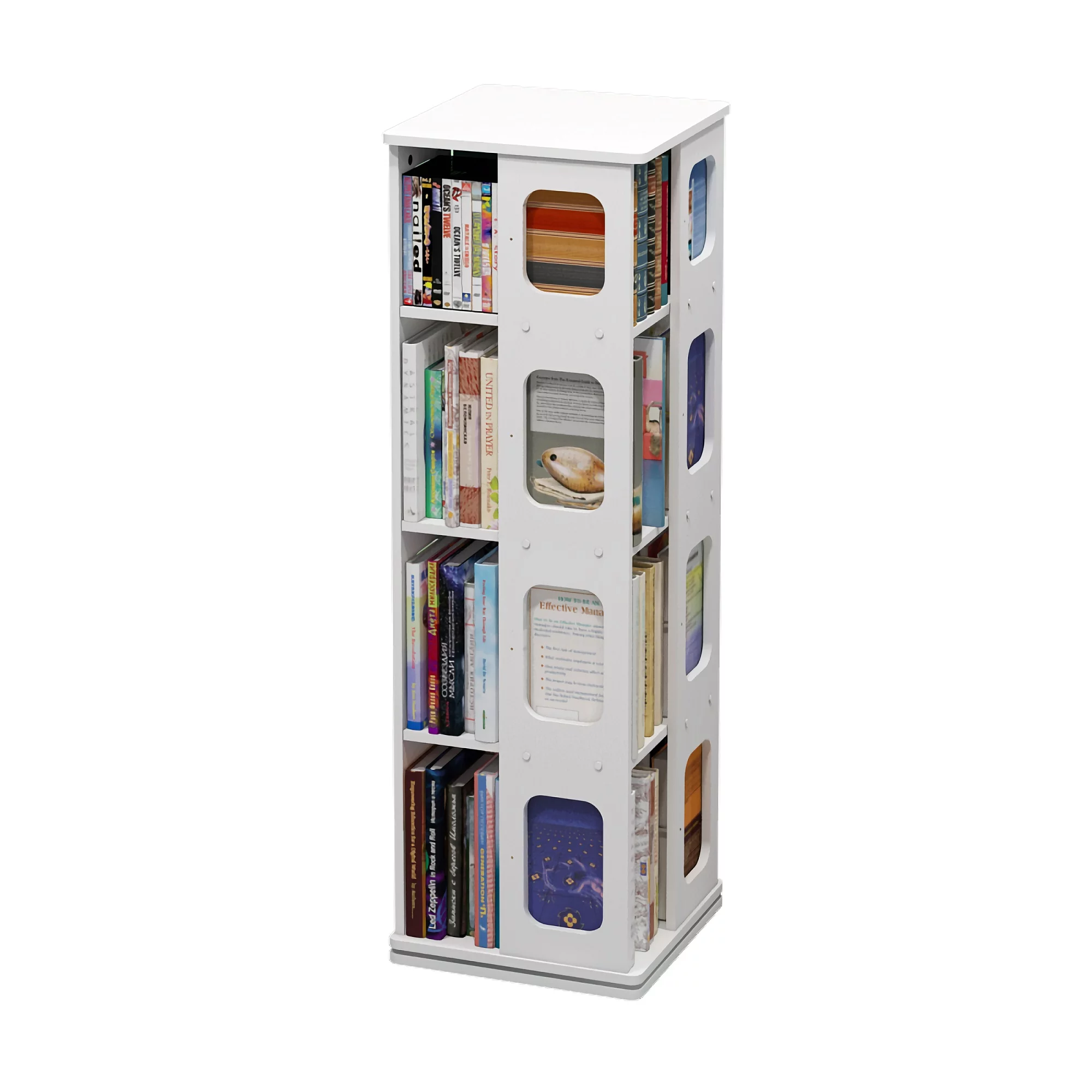 4 Tier 360° Rotating Bookshelf Multi-Tier Display Rack Organizer (White)
